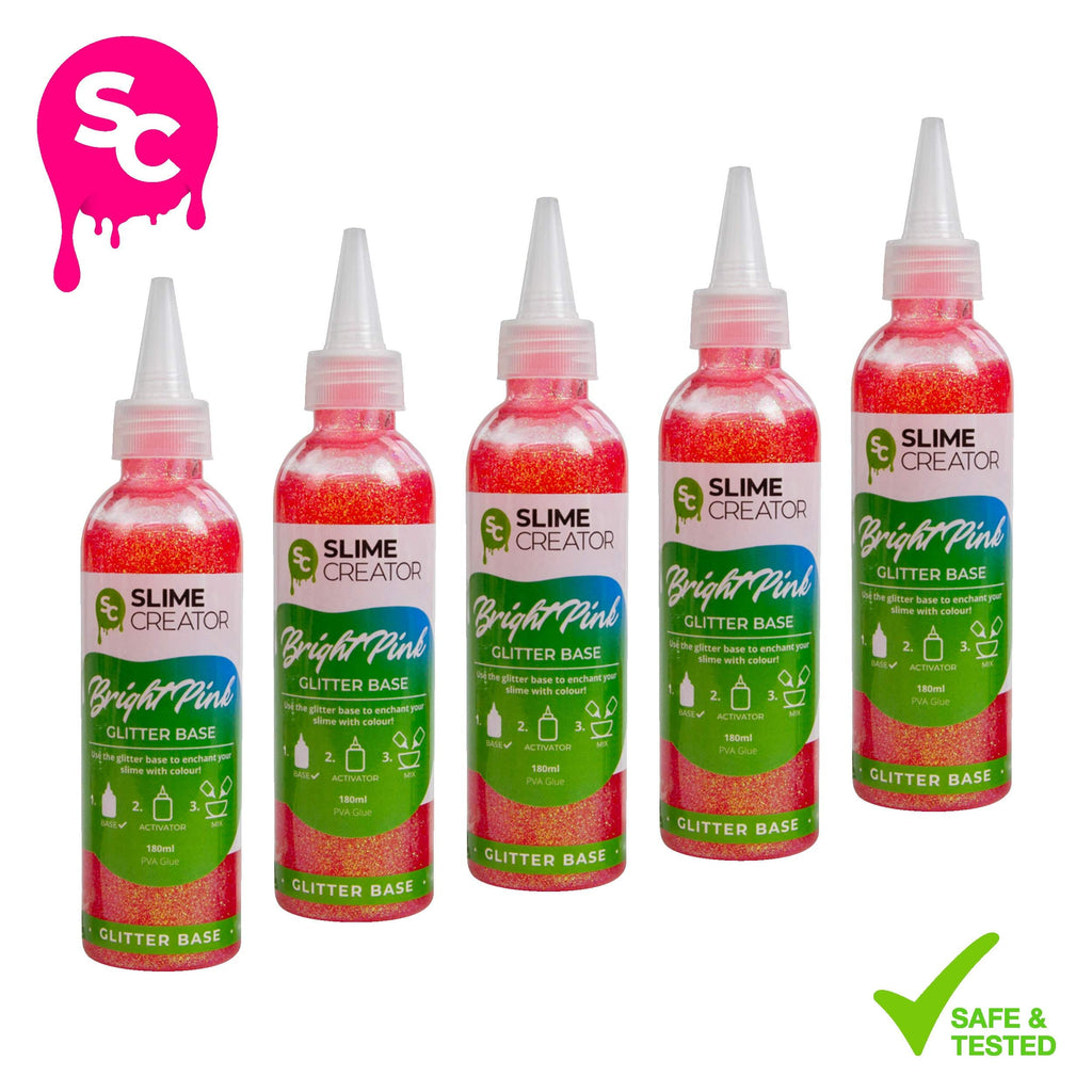 Slime Creator Glitter Base Slime Creator Glitter Base - Bright Pink - 180ml Bottle - Sparkling Pink Glitter for DIY Slime Making - Pack of 5