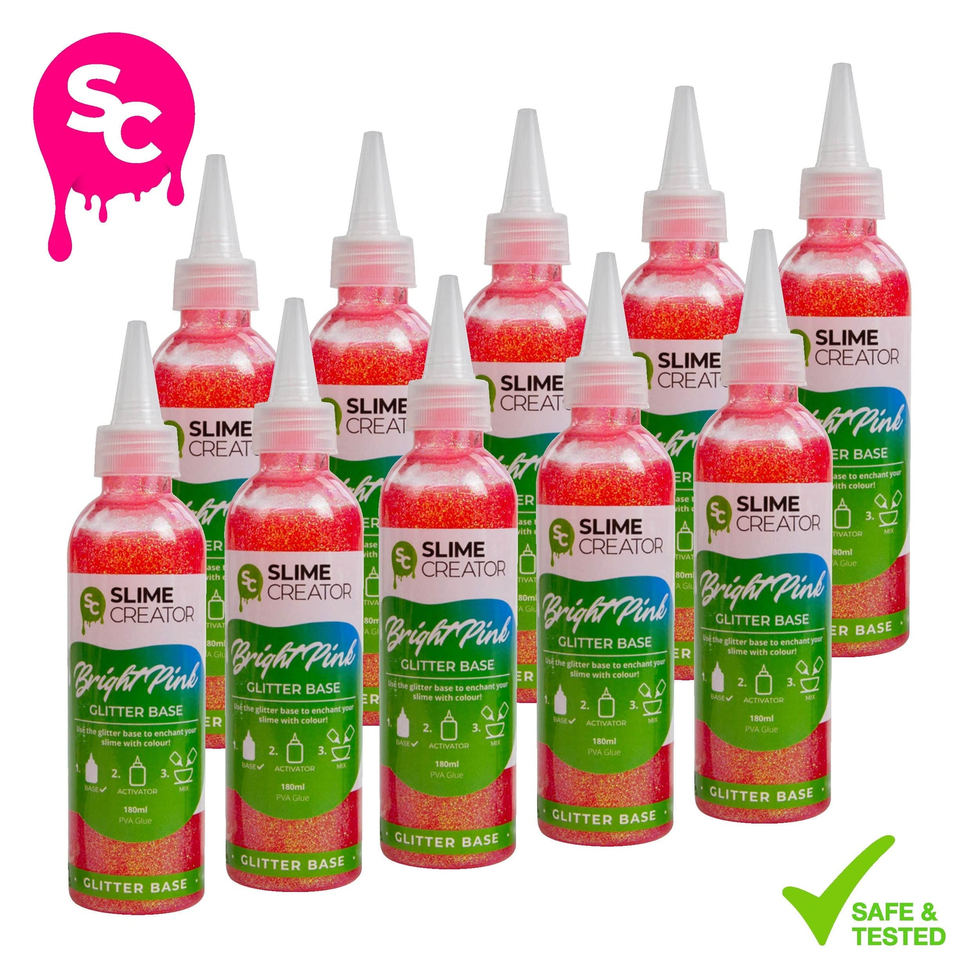 Slime Creator Glitter Base Slime Creator Glitter Base - Bright Pink - 180ml Bottle - Sparkling Pink Glitter for DIY Slime Making - Pack of 5