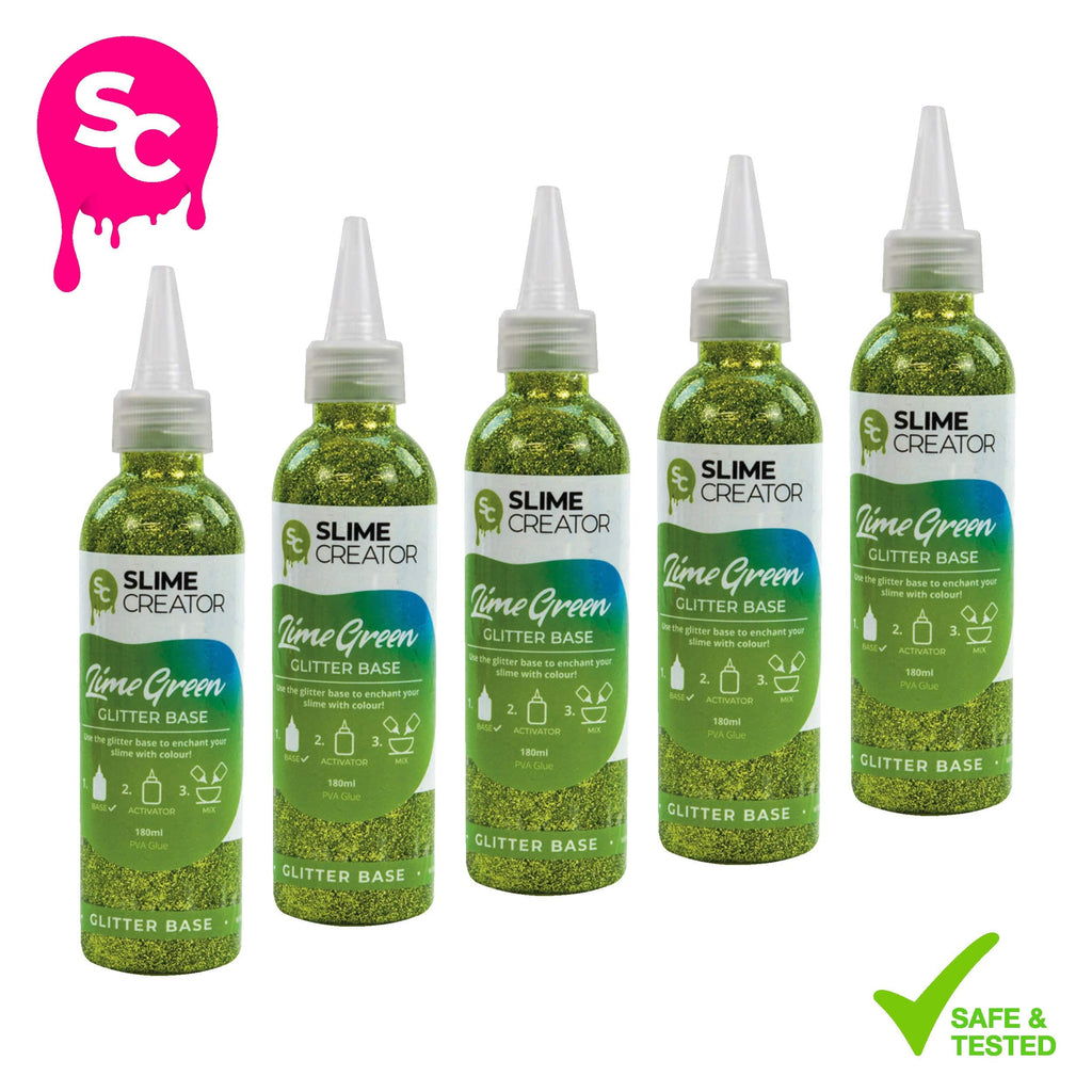 Slime Creator Glitter Base Slime Creator Glitter Base - Lime Green - 180ml Bottle - Bright Lime Green Glitter for DIY Slime Making - Pack of 5