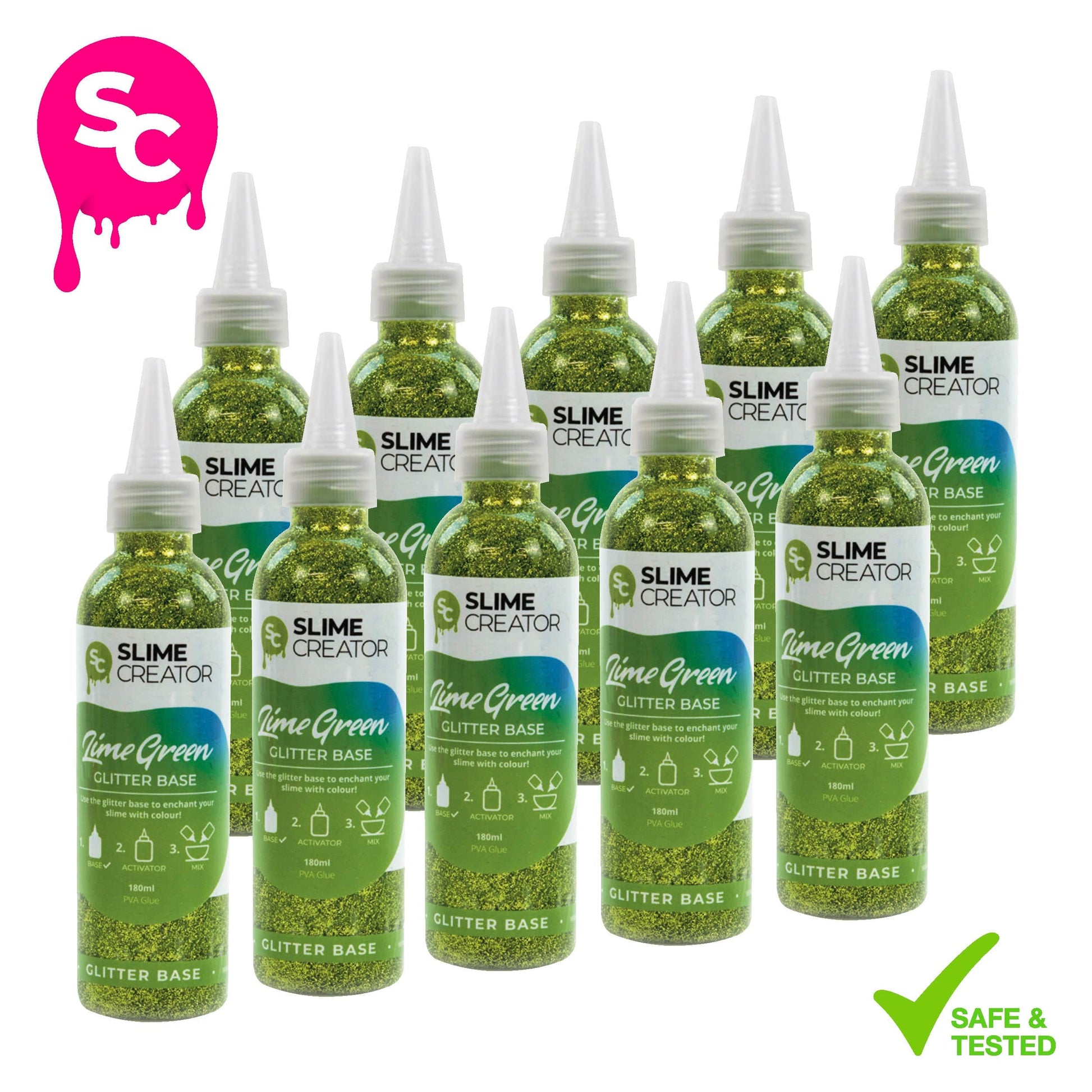 Slime Creator Glitter Base Slime Creator Glitter Base - Lime Green - 180ml Bottle - Bright Lime Green Glitter for DIY Slime Making - Pack of 5