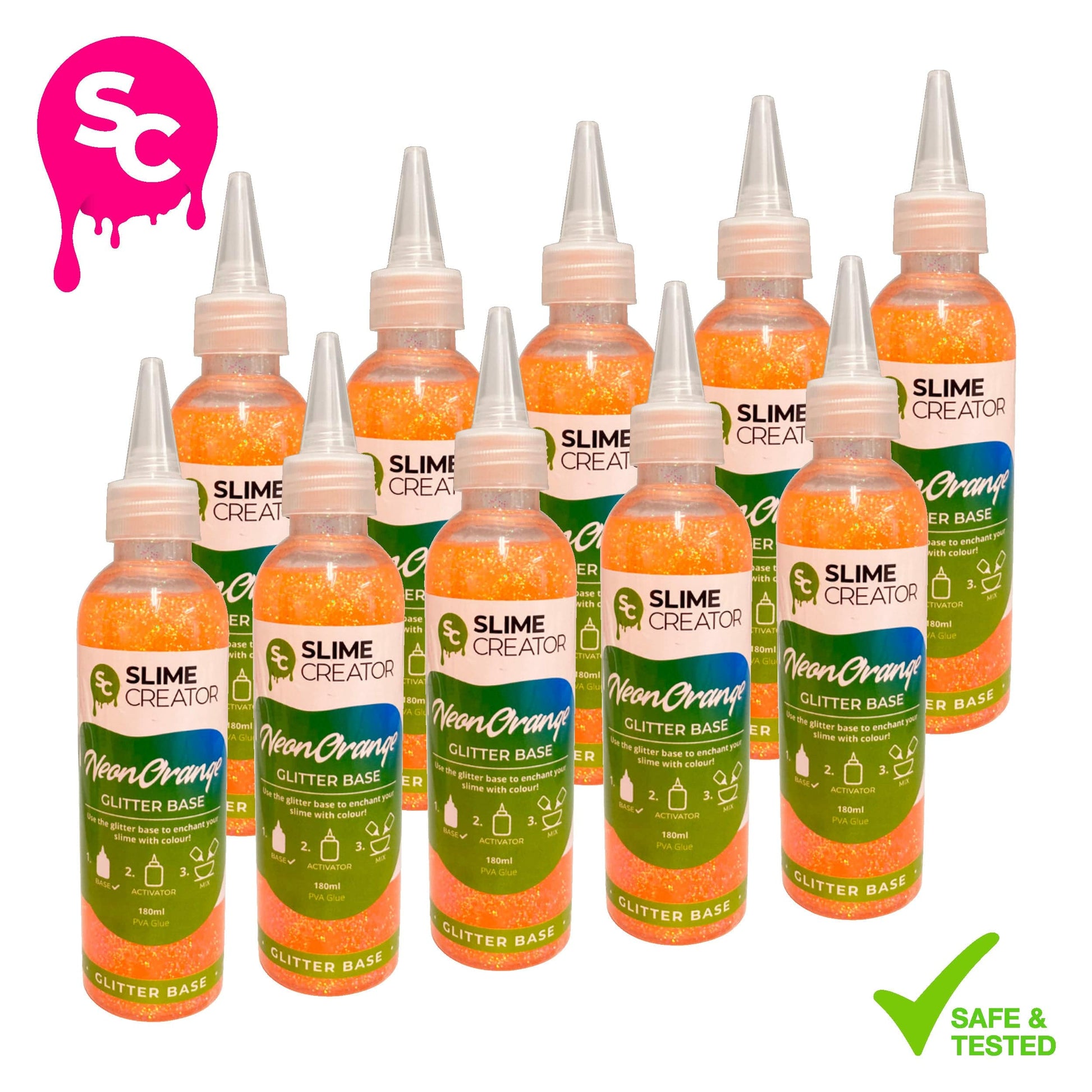 Slime Creator Glitter Base Slime Creator Glitter Base - Neon Orange - 180ml Bottle - Vibrant Neon Orange Glitter for Slime Crafting - Pack of 5