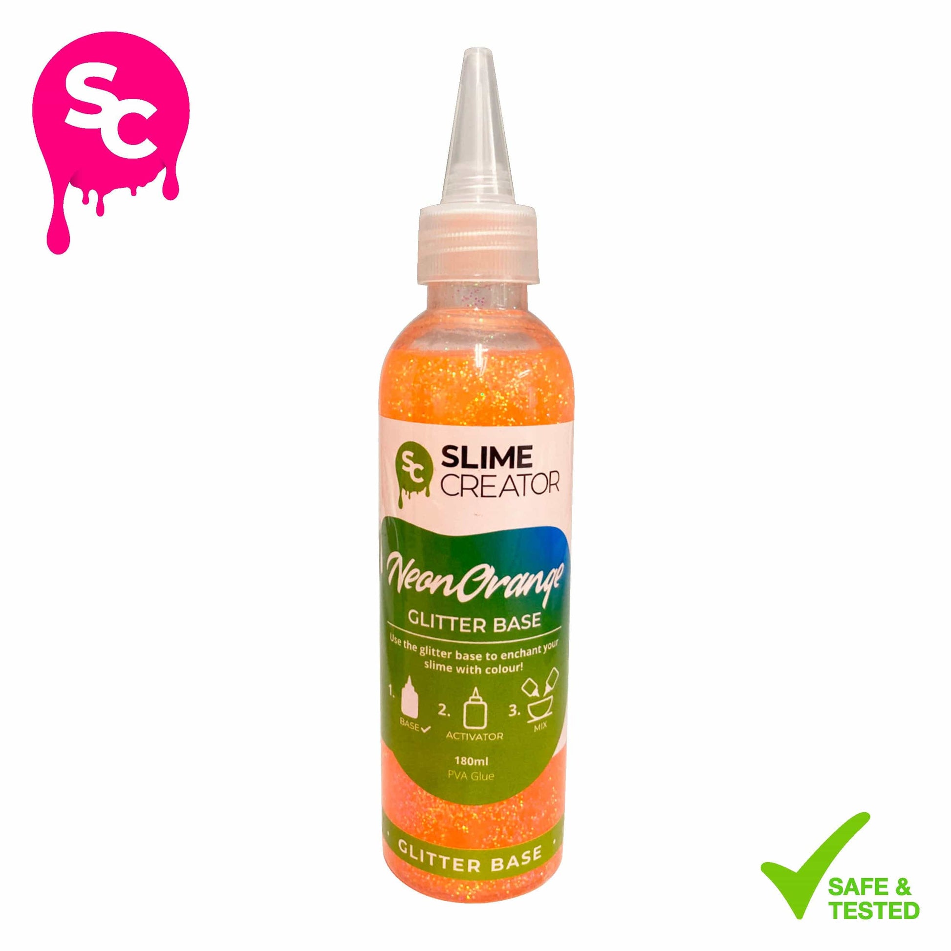 Slime Creator Glitter Base Slime Creator Glitter Base - Neon Orange - 180ml Bottle - Vibrant Neon Orange Glitter for Slime Crafting - Pack of 5
