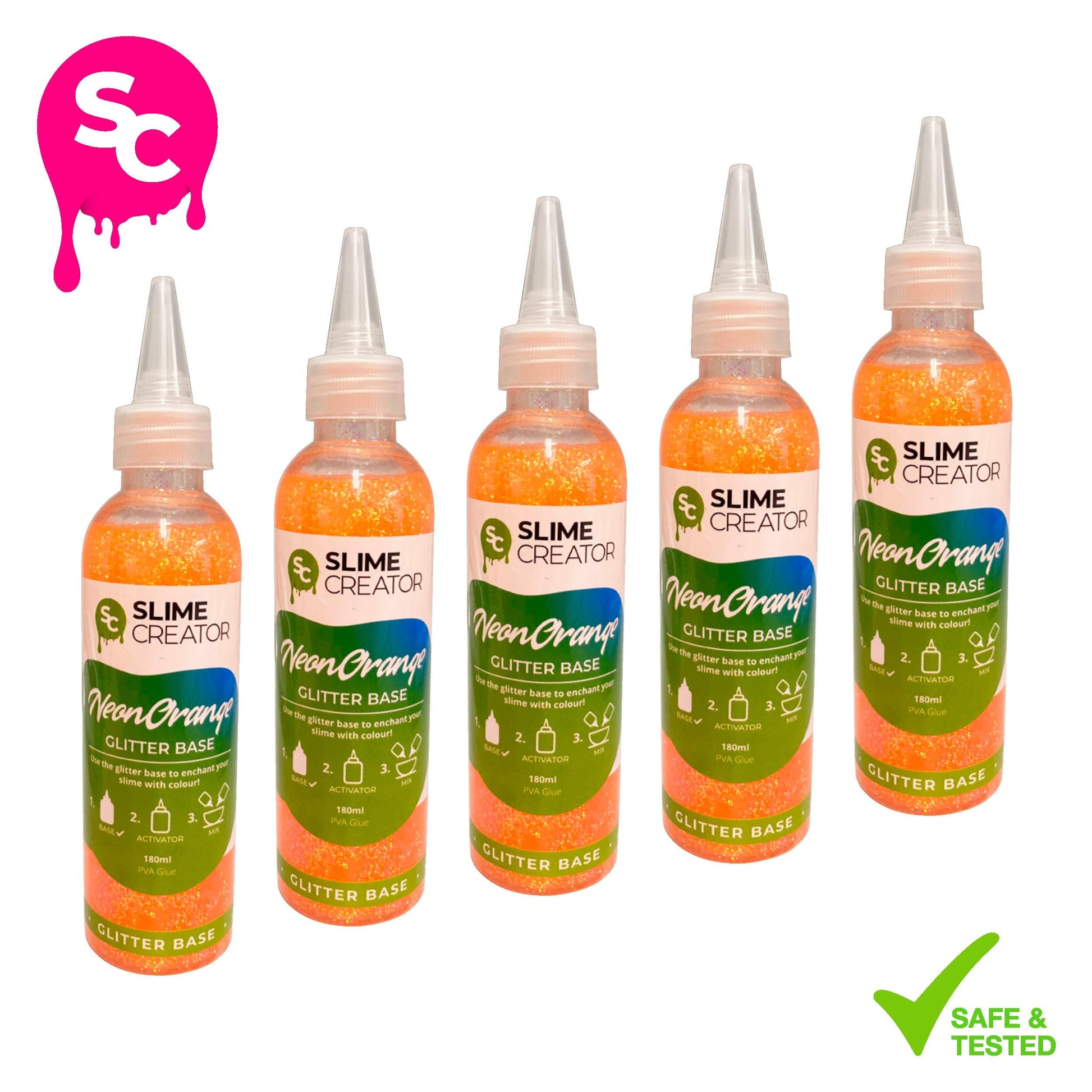 Slime Creator Glitter Base Slime Creator Glitter Base - Neon Orange - 180ml Bottle - Vibrant Neon Orange Glitter for Slime Crafting - Pack of 5