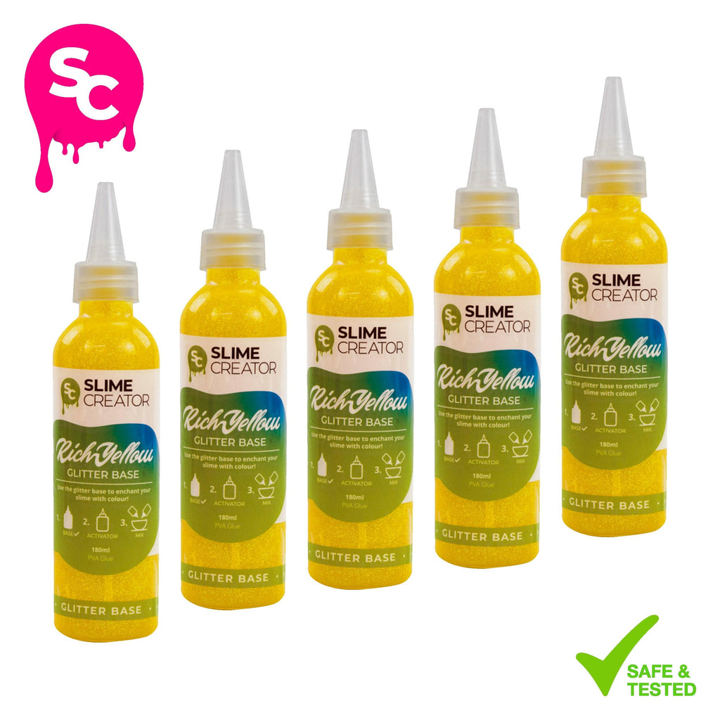 Slime Creator Glitter Base Slime Creator Glitter Base - Rich Yellow - 180ml Bottle - Rich Yellow Glitter for DIY Slime Creations - Pack of 5