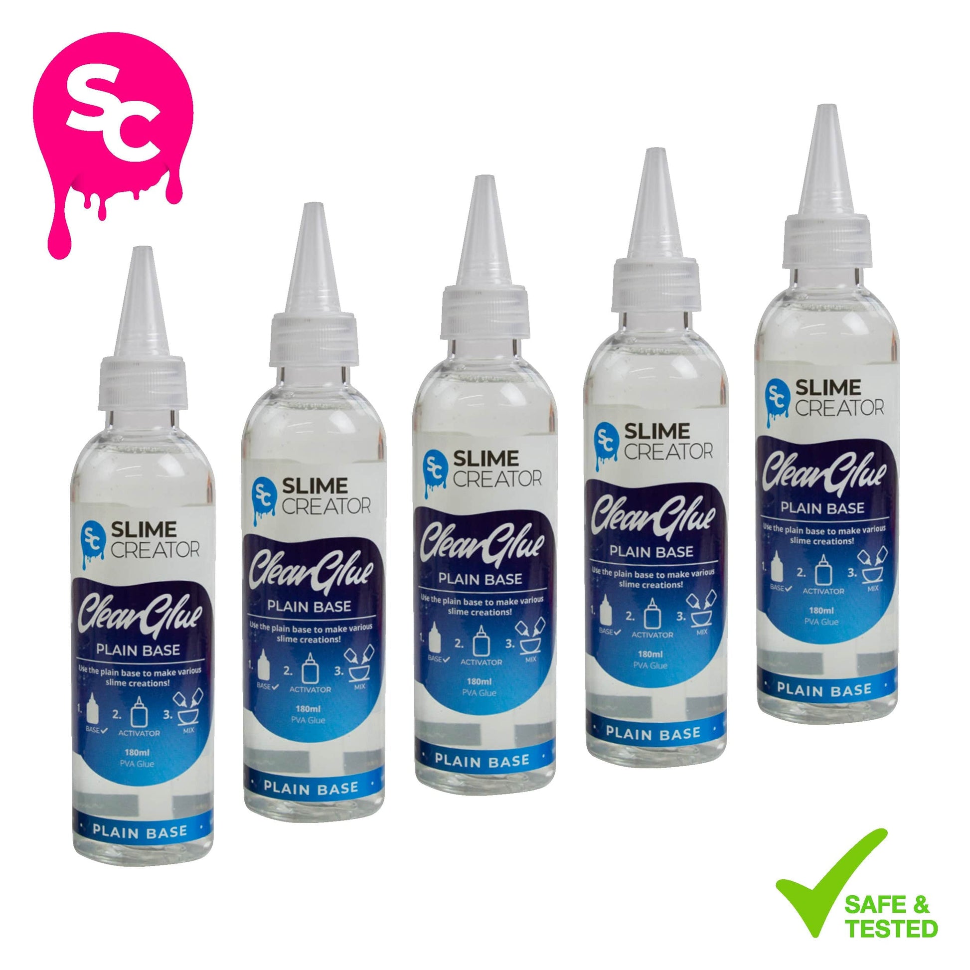 Slime Creator Plain Base Slime Creator - Plain Base Glue - Clear Glue, 180ml Bottle, Safe & Tested, Versatile for DIY Slime Making (Pack of 5)