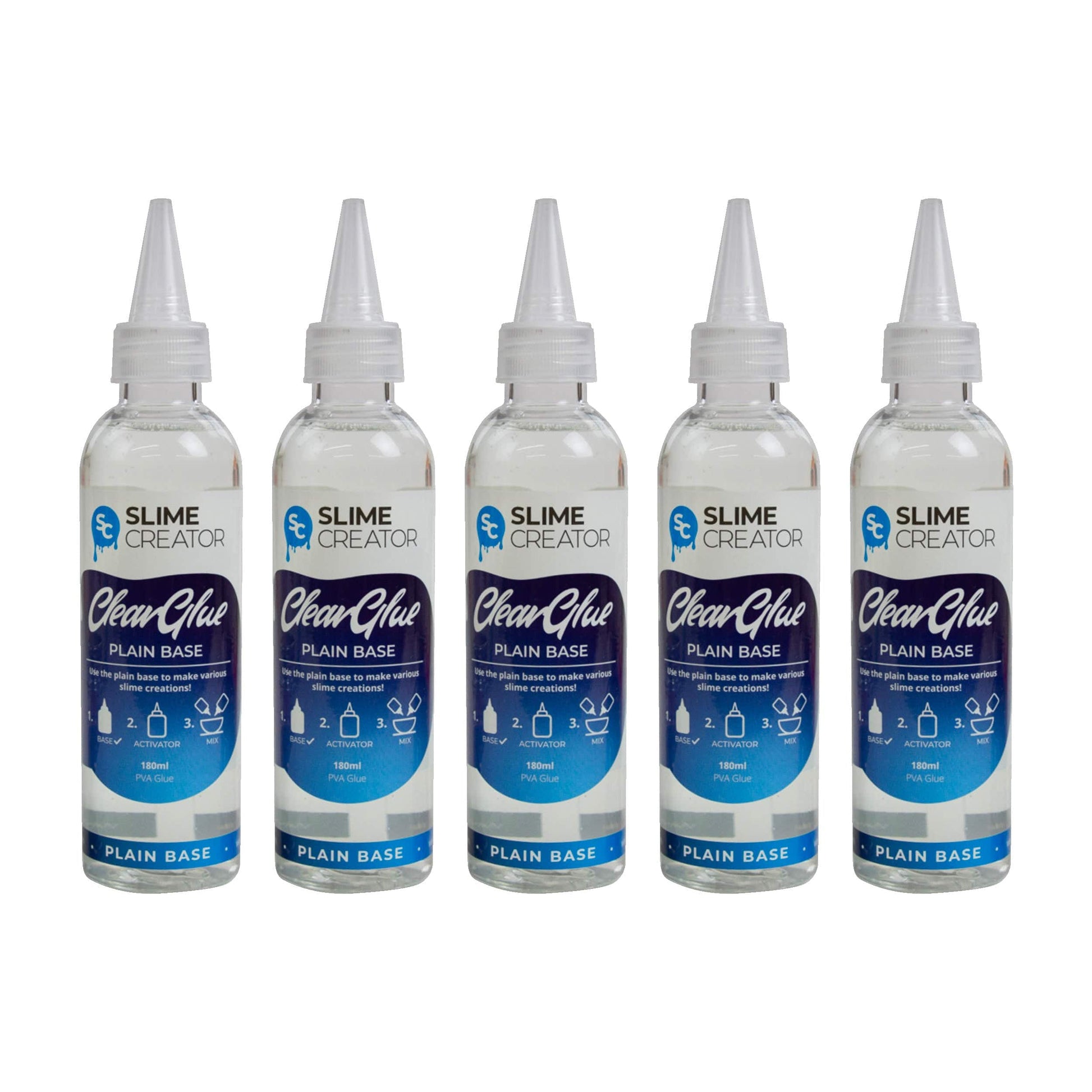 Slime Creator Plain Base Slime Creator - Plain Base Glue - Clear Glue, 180ml Bottle, Safe & Tested, Versatile for DIY Slime Making (Pack of 5)