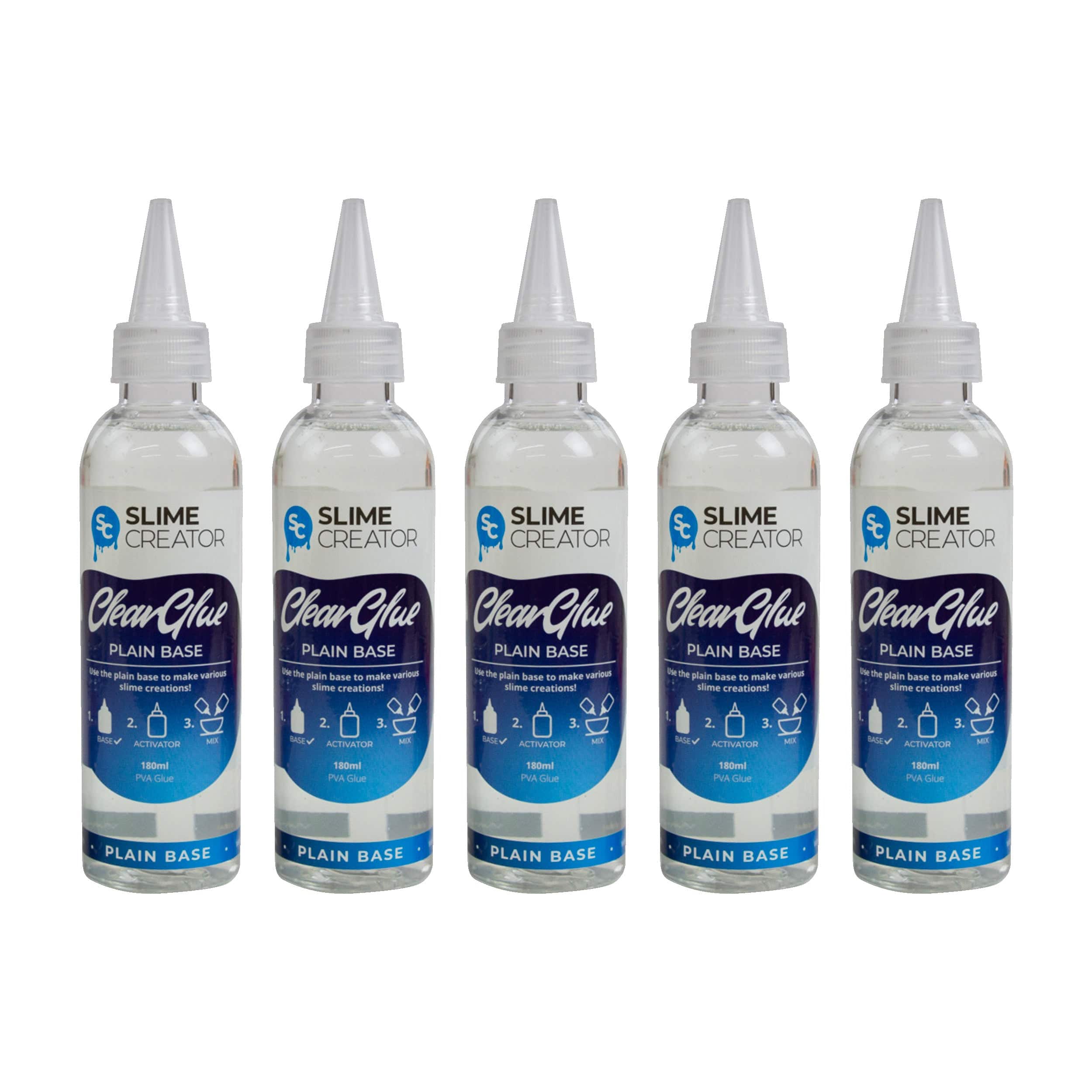 Slime Creator Plain Base Slime Creator - Plain Base Glue - Clear Glue, 180ml Bottle, Safe & Tested, Versatile for DIY Slime Making (Pack of 5)