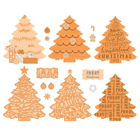Tonic Studios bundle Happy Holidays Christmas Tree Die & Stamp Set - 5353e