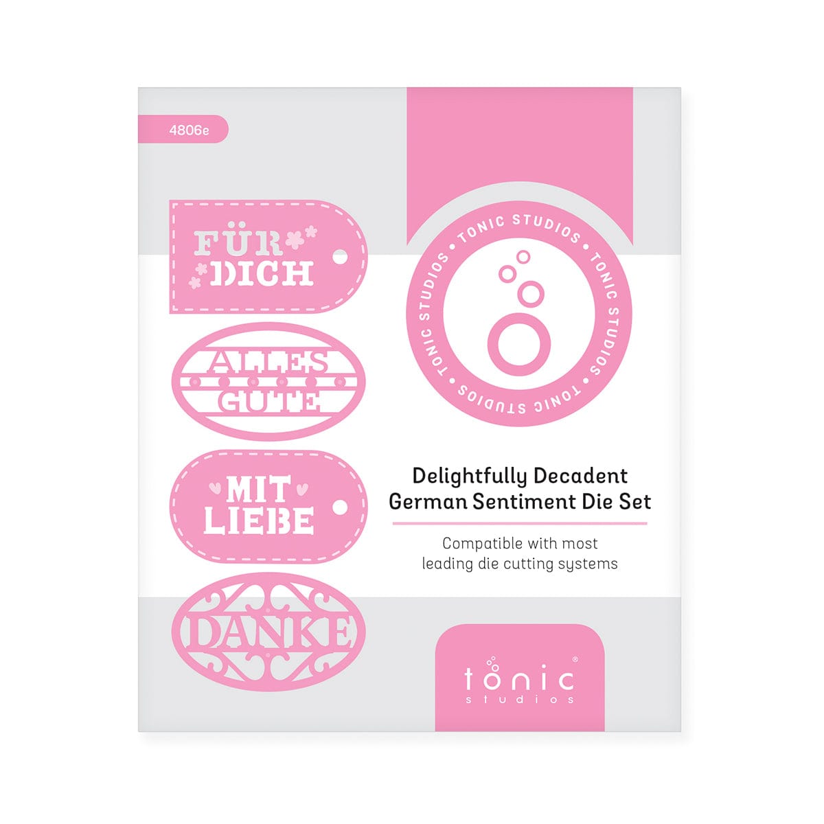 Tonic Studios Die Cutting Delightfully Decadent - Deutsche Grüße Stanzschablone Set - 4806e