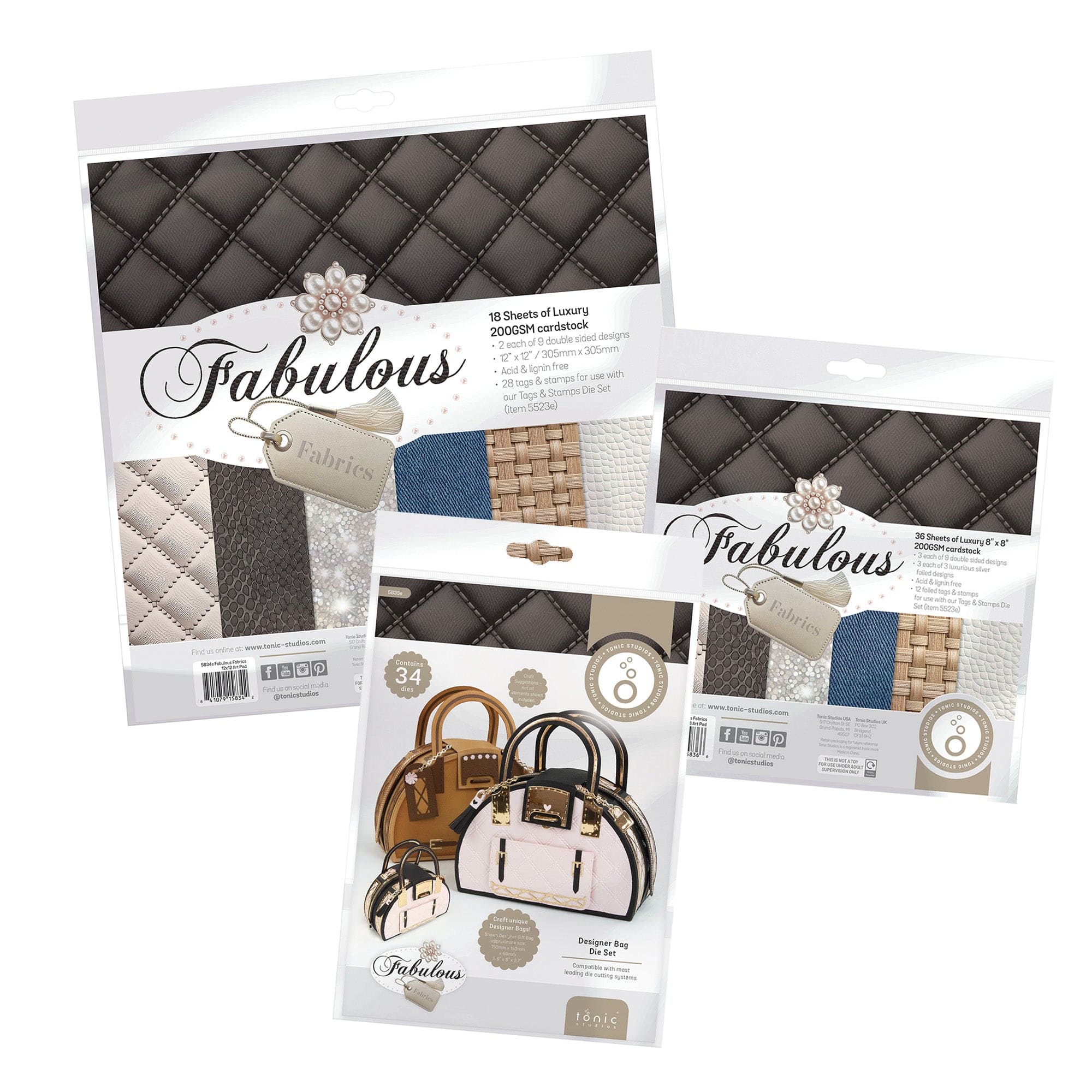 Tonic Studios Die Cutting Fabulous Fabrics Patterned Pads & Designer Bag Die Set
