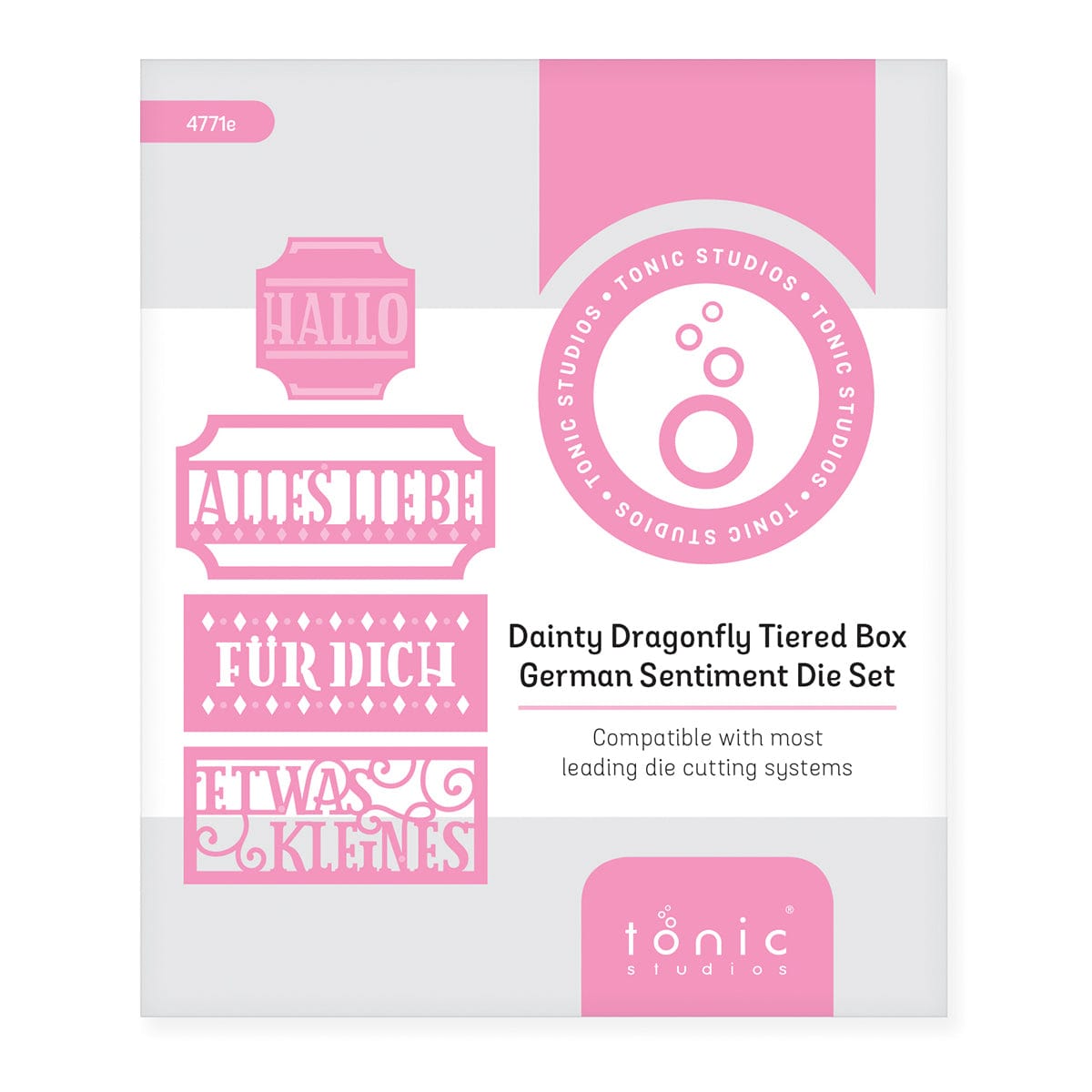 Tonic Studios Die Cutting German Sentiments for Dainty Dragonfly Tiered Box - 4771e