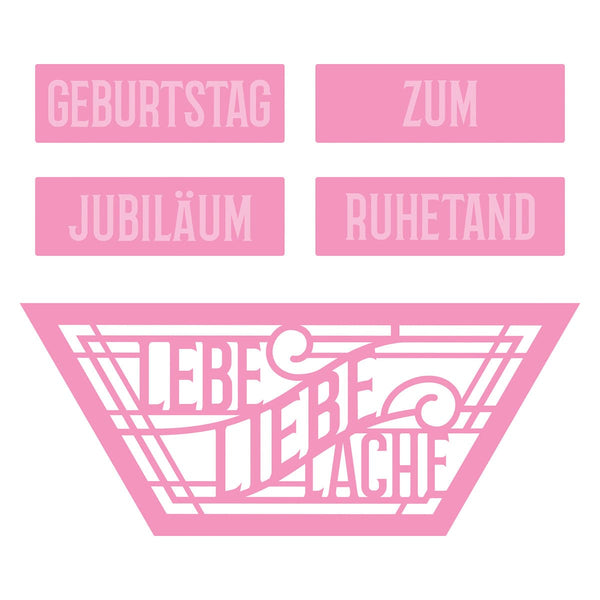 Tonic Studios Die Cutting Lebe Liebe Lache - Deutsche Grüße Stanzschablone Set - 4813E