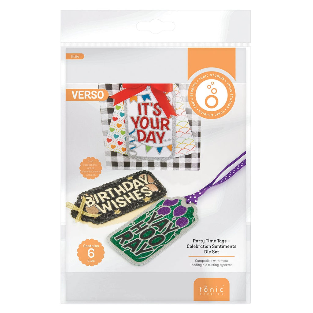 Tonic Studios Die Cutting Party Time Tags - Celebration Sentiments Die Set - 5429e