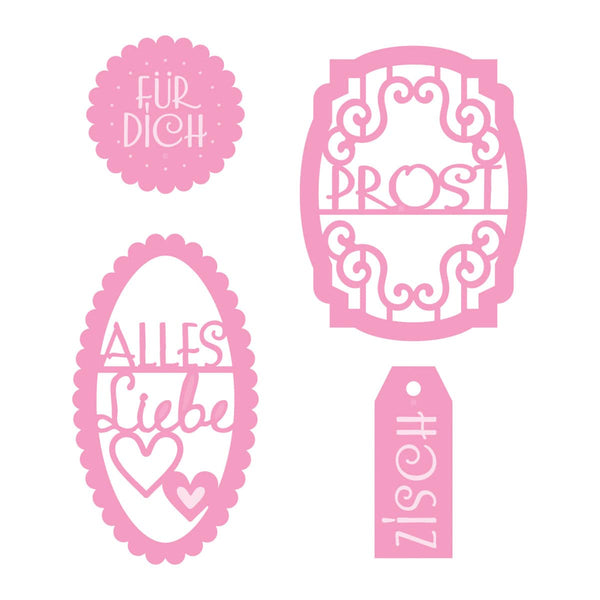 Tonic Studios Die Cutting Time To Drink Champagne German Sentiment Die Set - 5334e