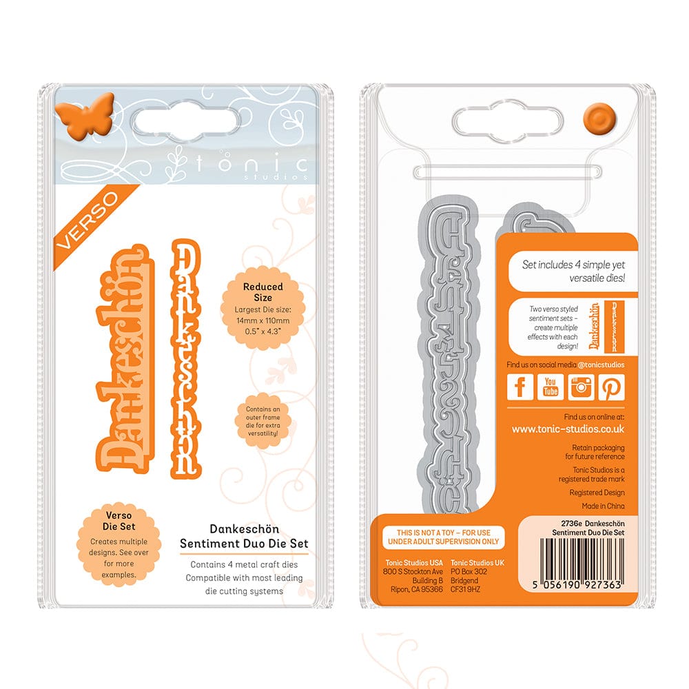Tonic Studios Die Cutting Tonic Studios - Dankeschön - Deutsche Grüße Duo Stanzschablone Set -2736E
