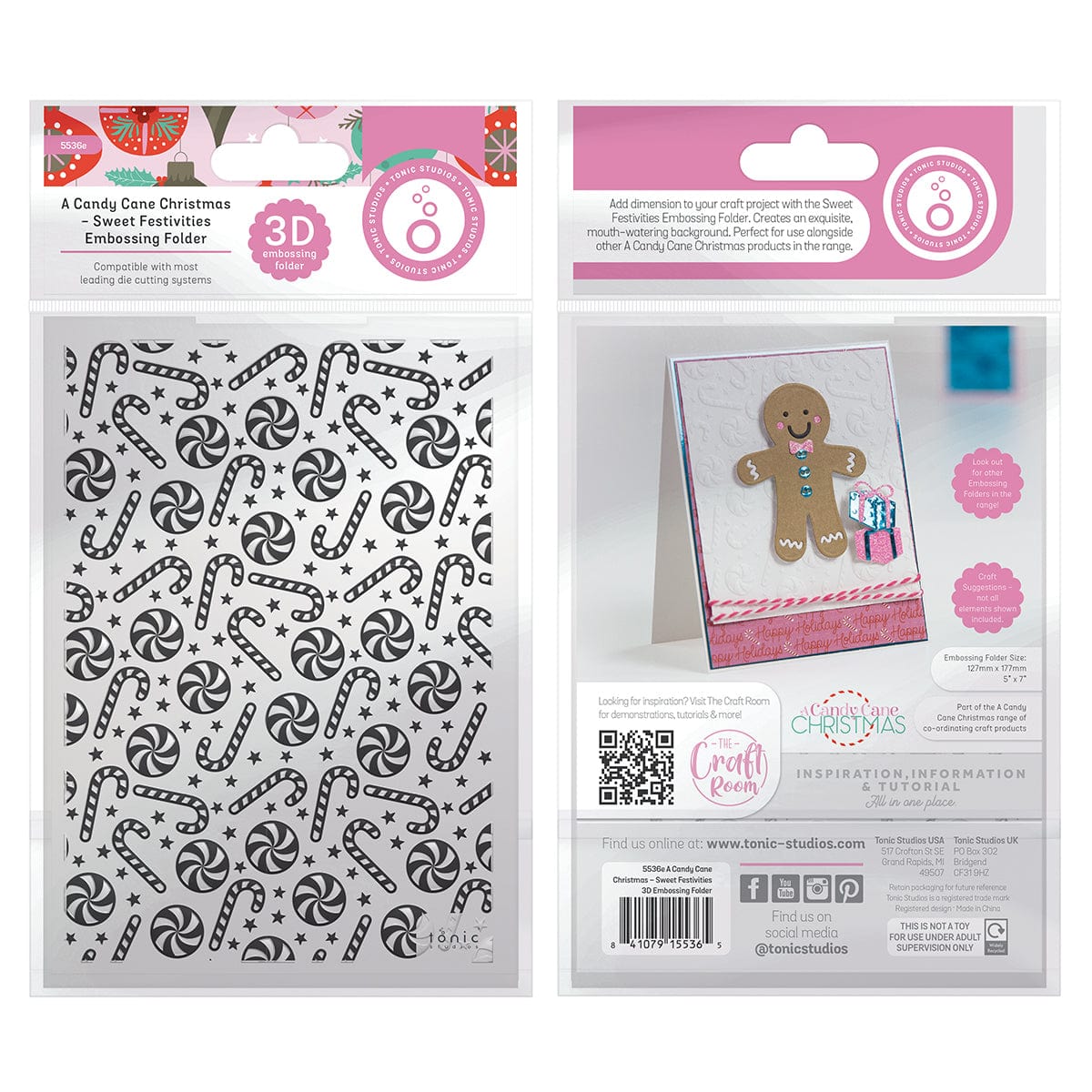 Tonic Studios Embossing Folder A Candy Cane Christmas Sweet Festivities 3D Embossing Folder - 5536e
