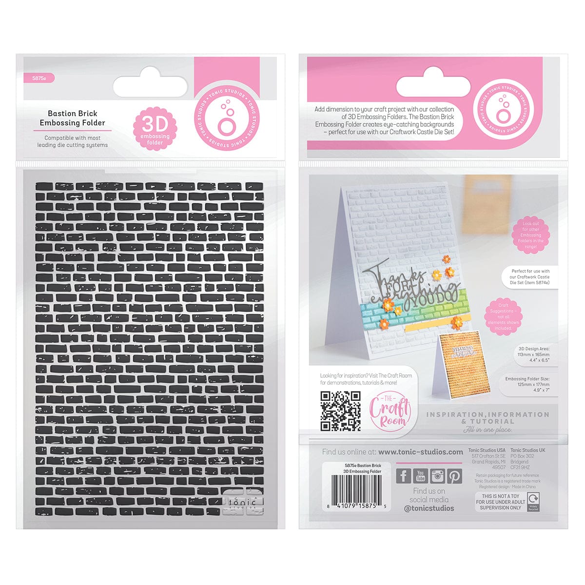 Tonic Studios Embossing Folder Bastion Brick 3D Embossing Folder - 5875e