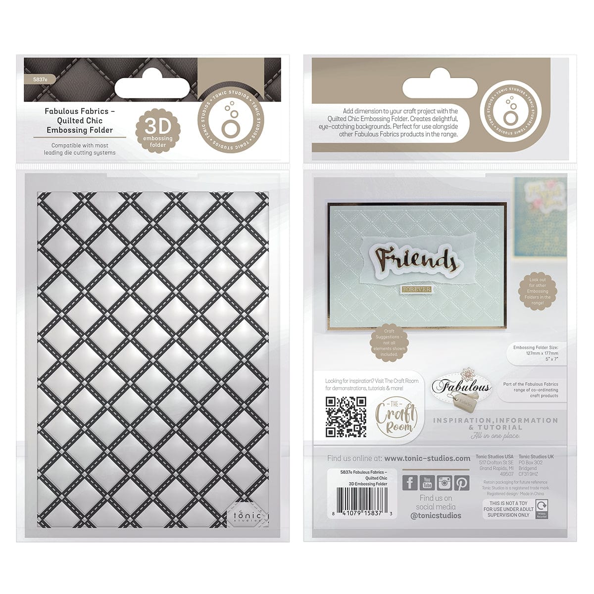 Tonic Studios Embossing Folder Fabulous Fabrics Quilted Chic 3D Embossing Folder - 5837e