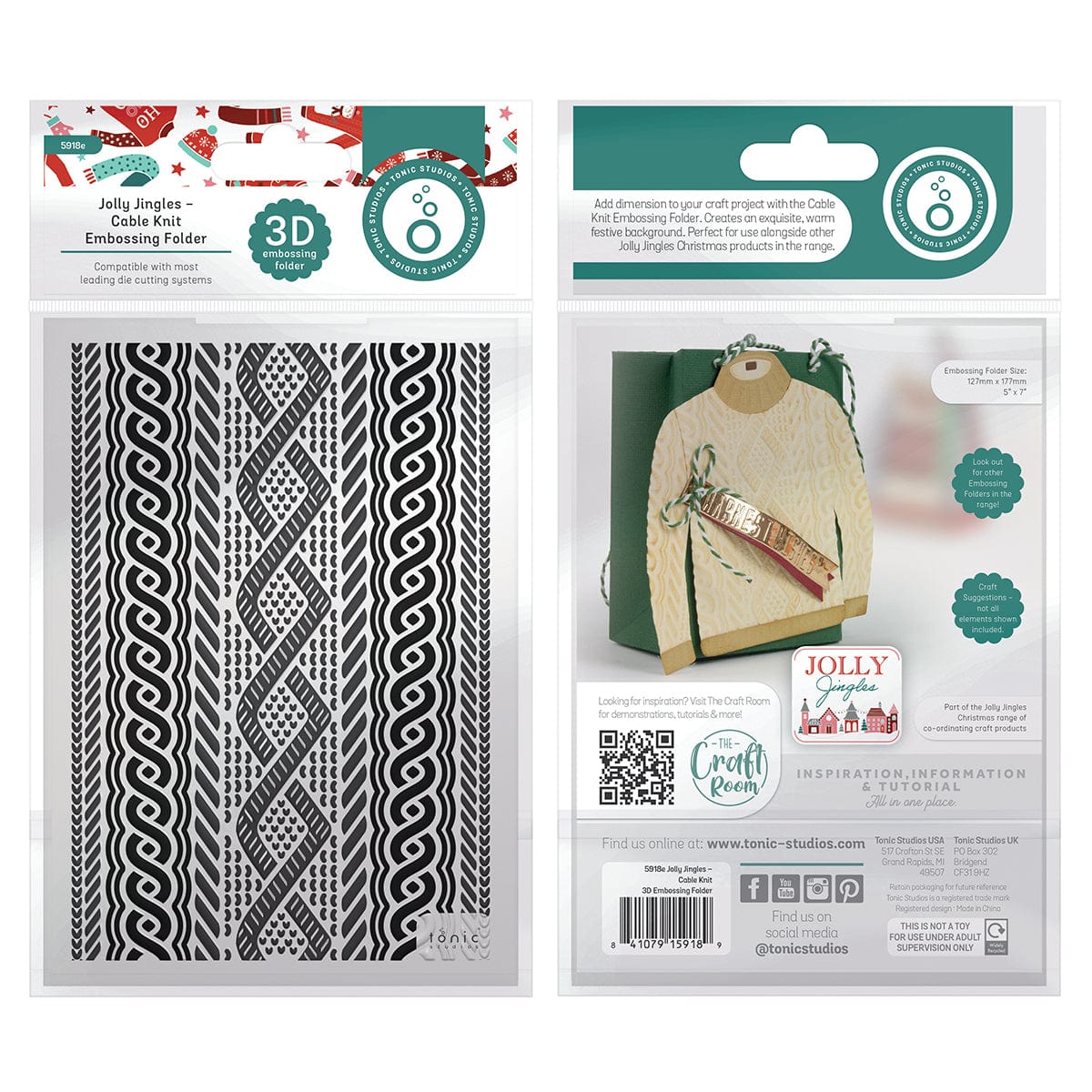 Tonic Studios Embossing Folder Jolly Jingles Cable Knit 3D Embossing Folder - 5918e