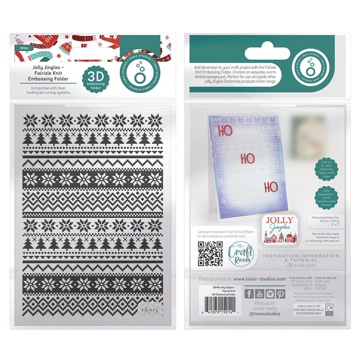 Tonic Studios Embossing Folder Jolly Jingles Fairisle Knit 3D Embossing Folder - 5914e