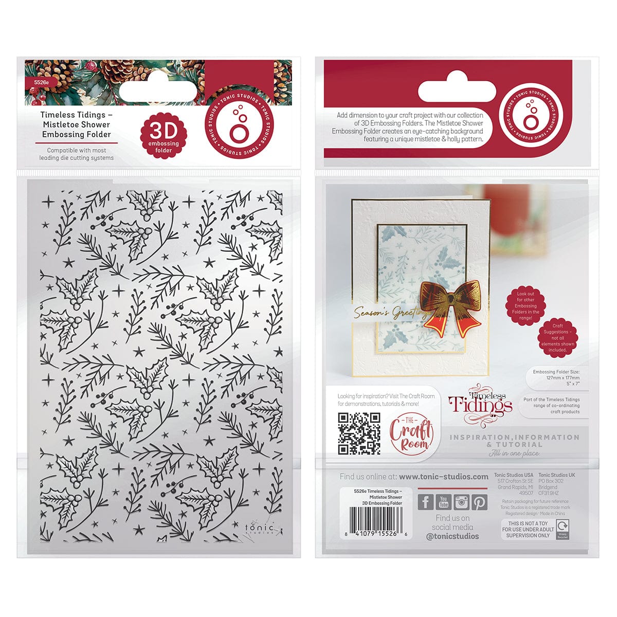Tonic Studios Essentials Timeless Tidings Mistletoe Shower 3d Embossing Folder - 5526e