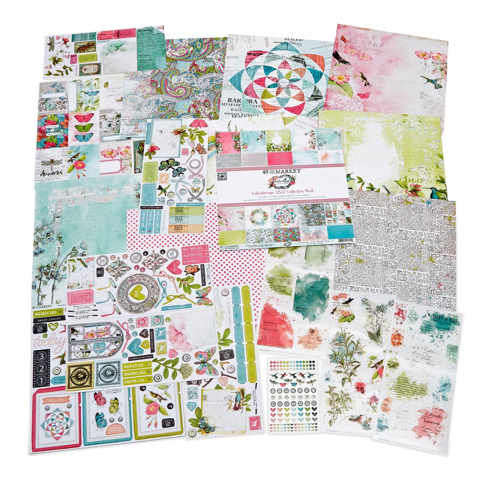 Tonic Studios Printed Papers 49 And Market -Kaleidoscope Collection Bundle with Chipboard