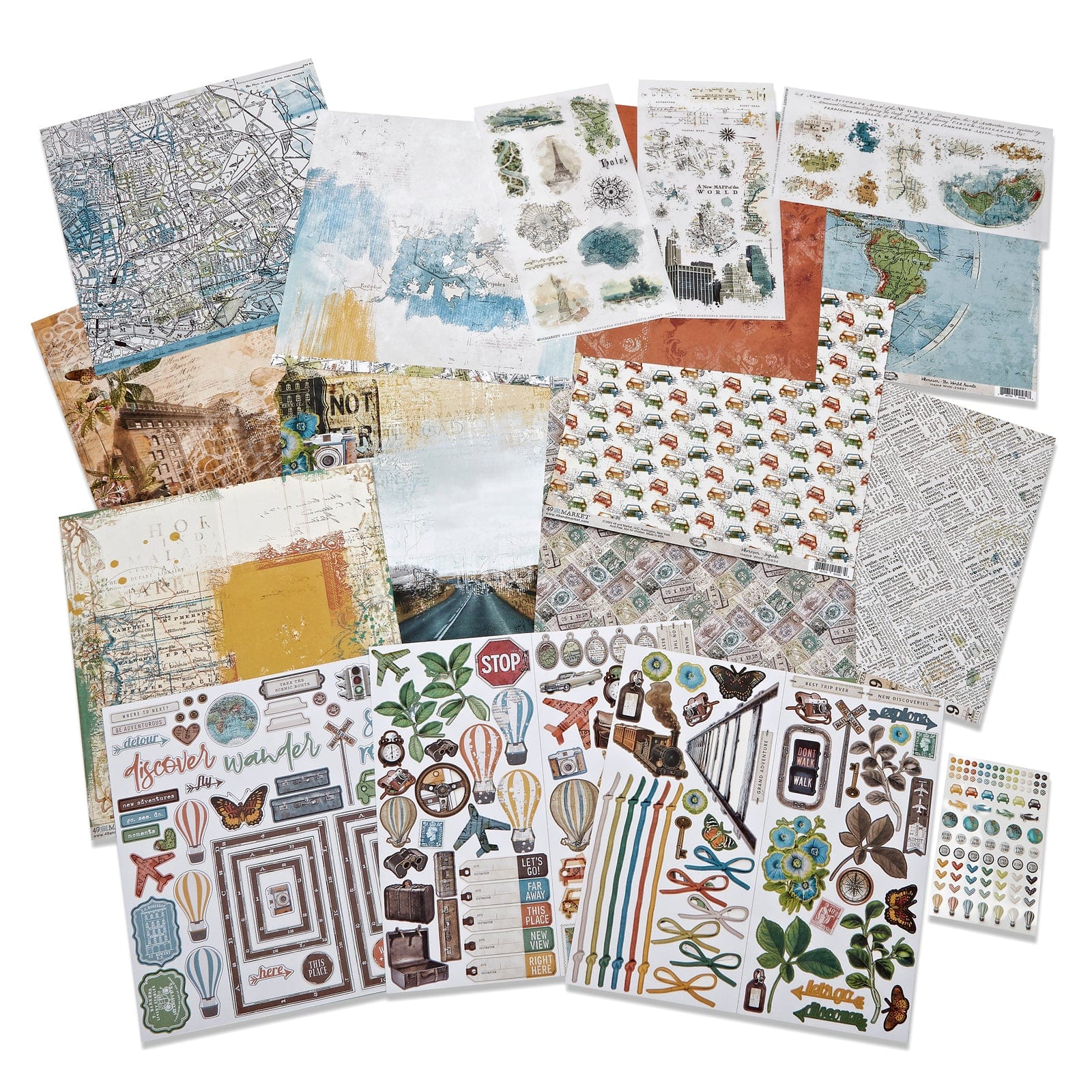 Tonic Studios Printed Papers 49 And Market - Wherever Collection Bundle With Custom Chipboard