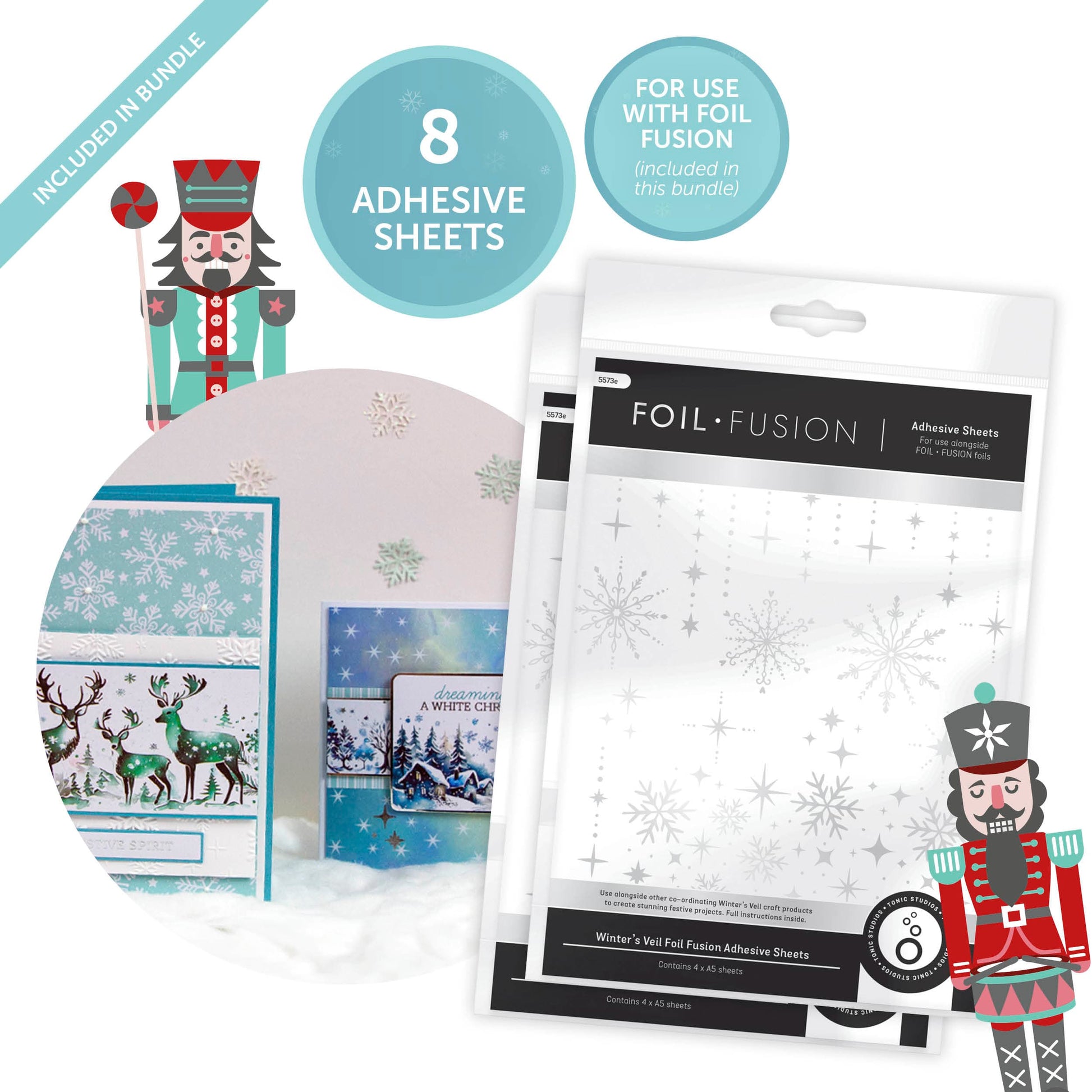 Tonic Studios Printed Papers Festive Seasons 8″×8″ Craft Bundle – Winter’s Veil + Harvest Cascade + Jolly Jingles + Die Sets + Tacky Glue