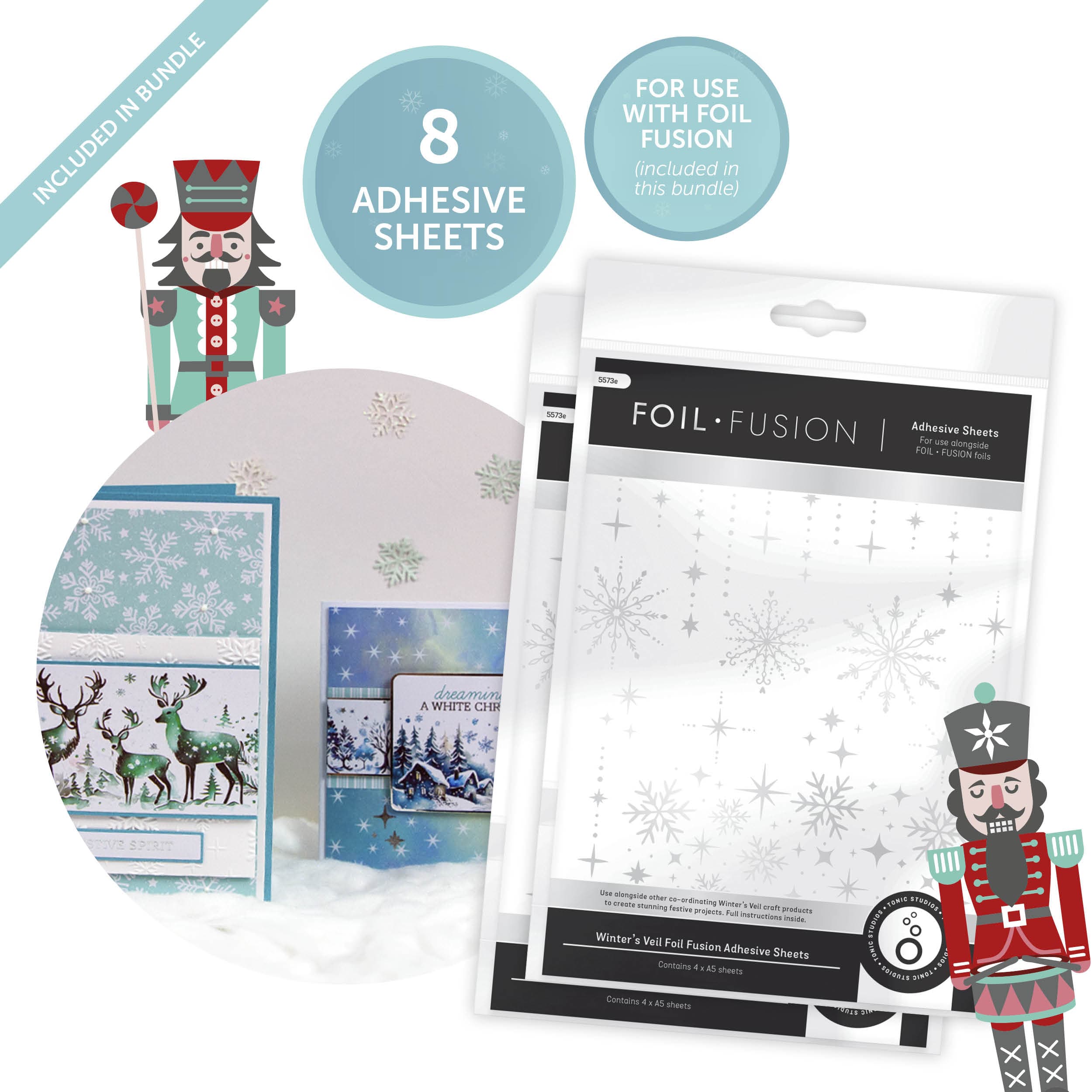 Tonic Studios Printed Papers Festive Seasons 8″×8″ Craft Bundle – Winter’s Veil + Harvest Cascade + Jolly Jingles + Die Sets + Tacky Glue