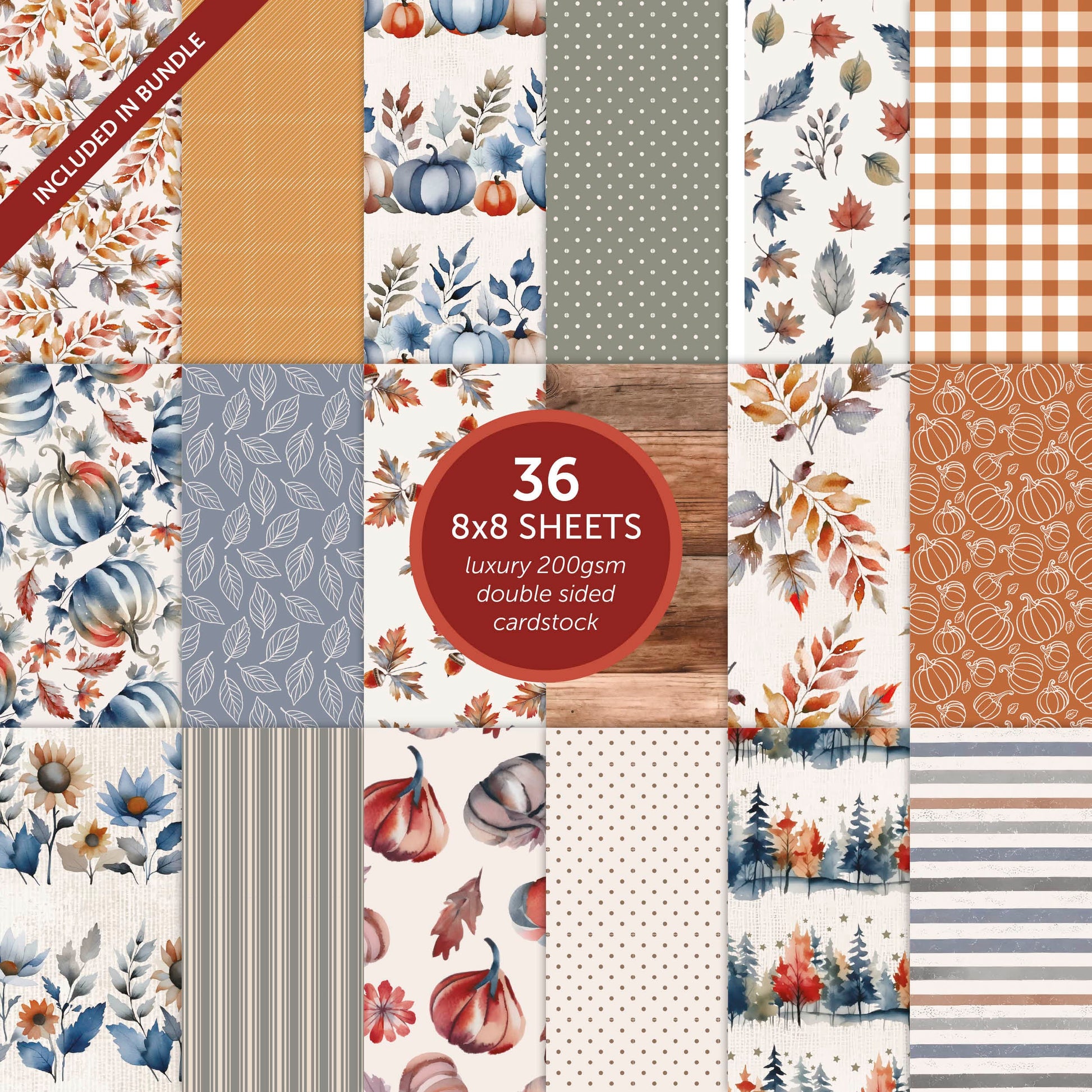 Tonic Studios Printed Papers Festive Seasons 8″×8″ Craft Bundle – Winter’s Veil + Harvest Cascade + Jolly Jingles + Die Sets + Tacky Glue