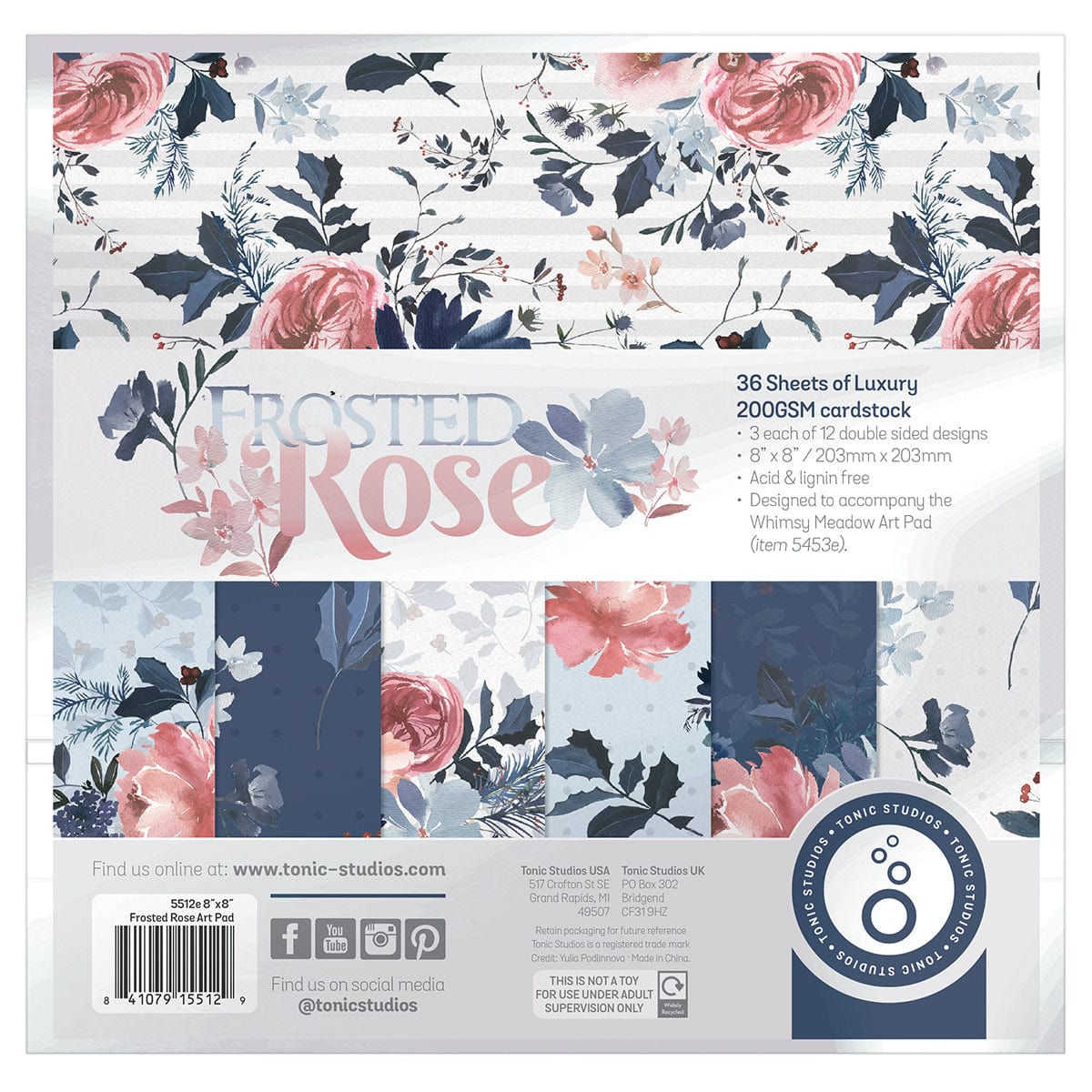 Tonic Studios Printed Papers Frosted Rose 8"x 8" Patterned Paper - 5512e