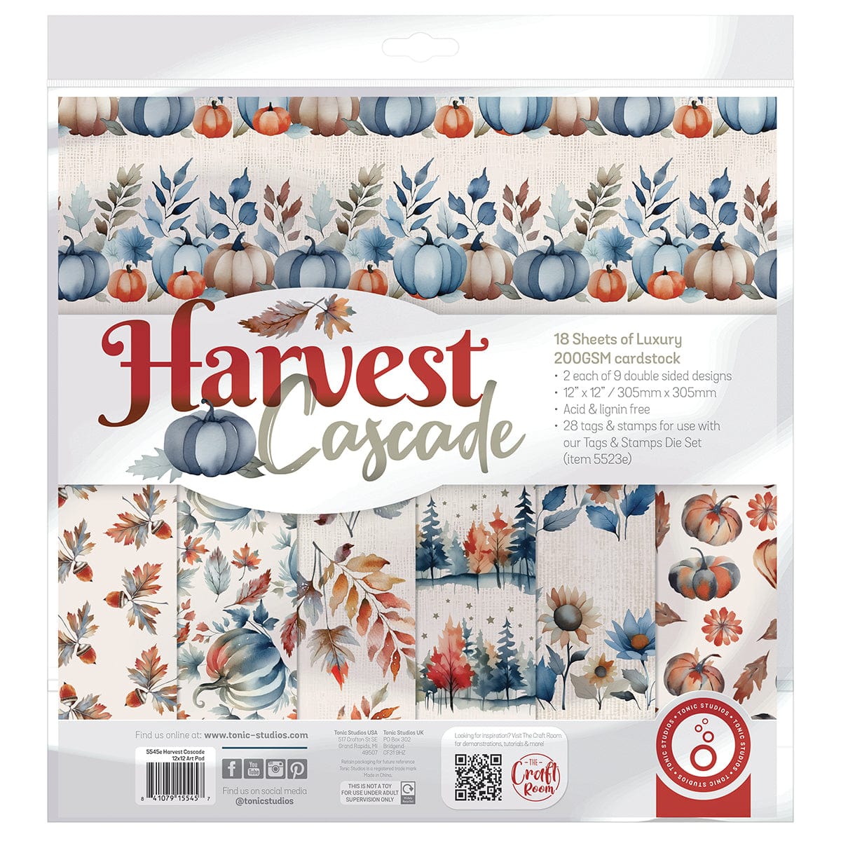 Tonic Studios Printed Papers Harvest Cascade Patterned Paper Pad & Foiled Toppers Collection - DB154