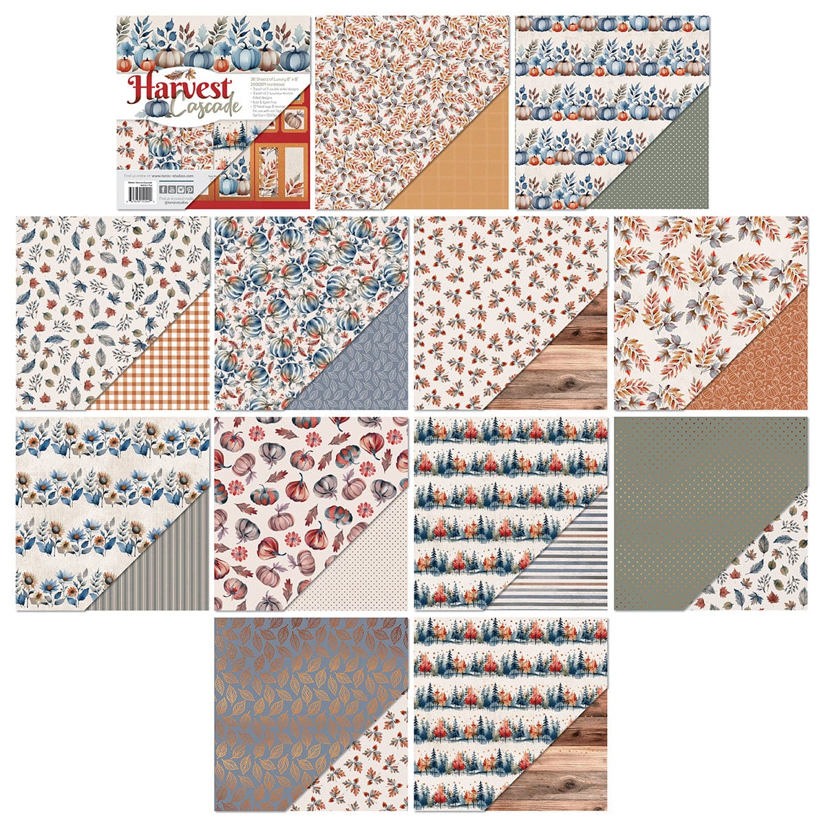 Tonic Studios Printed Papers Harvest Cascade Patterned Paper Pad & Foiled Toppers Collection - DB154