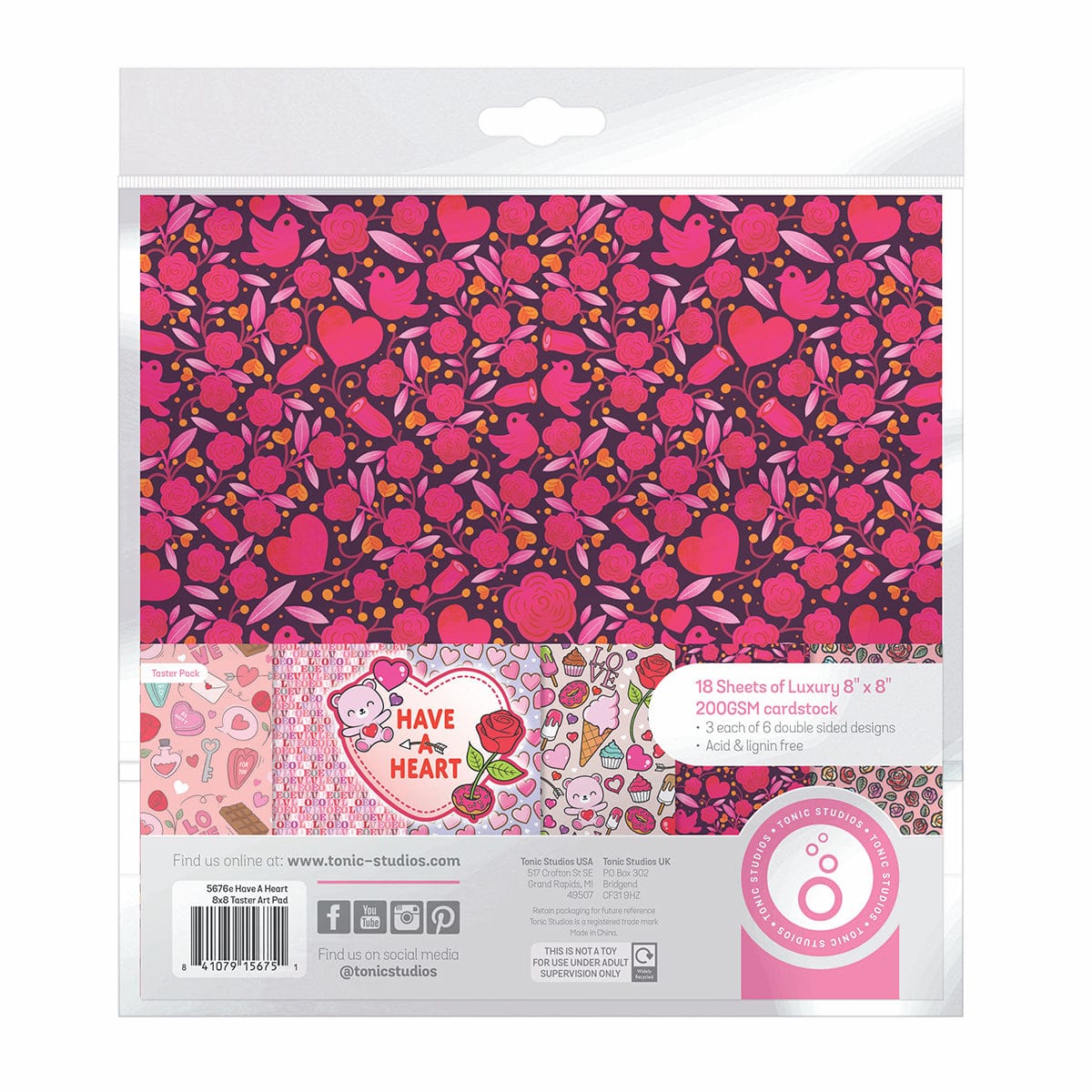 Tonic Studios Printed Papers Have A Heart 8" x 8" Patterned Paper Pad - 5675e