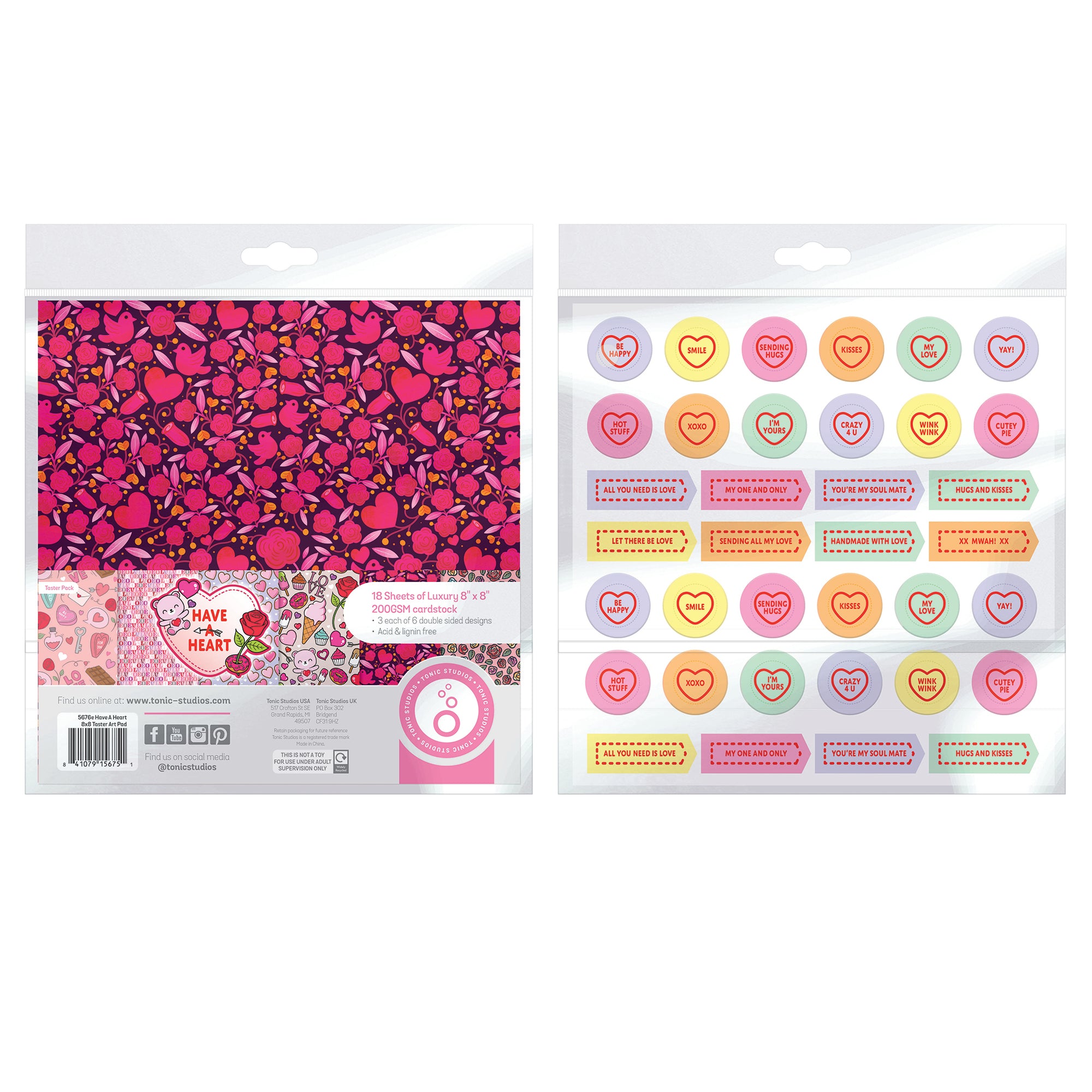 Tonic Studios Printed Papers Have A Heart 8" x 8" Patterned Paper Pad - 5675e