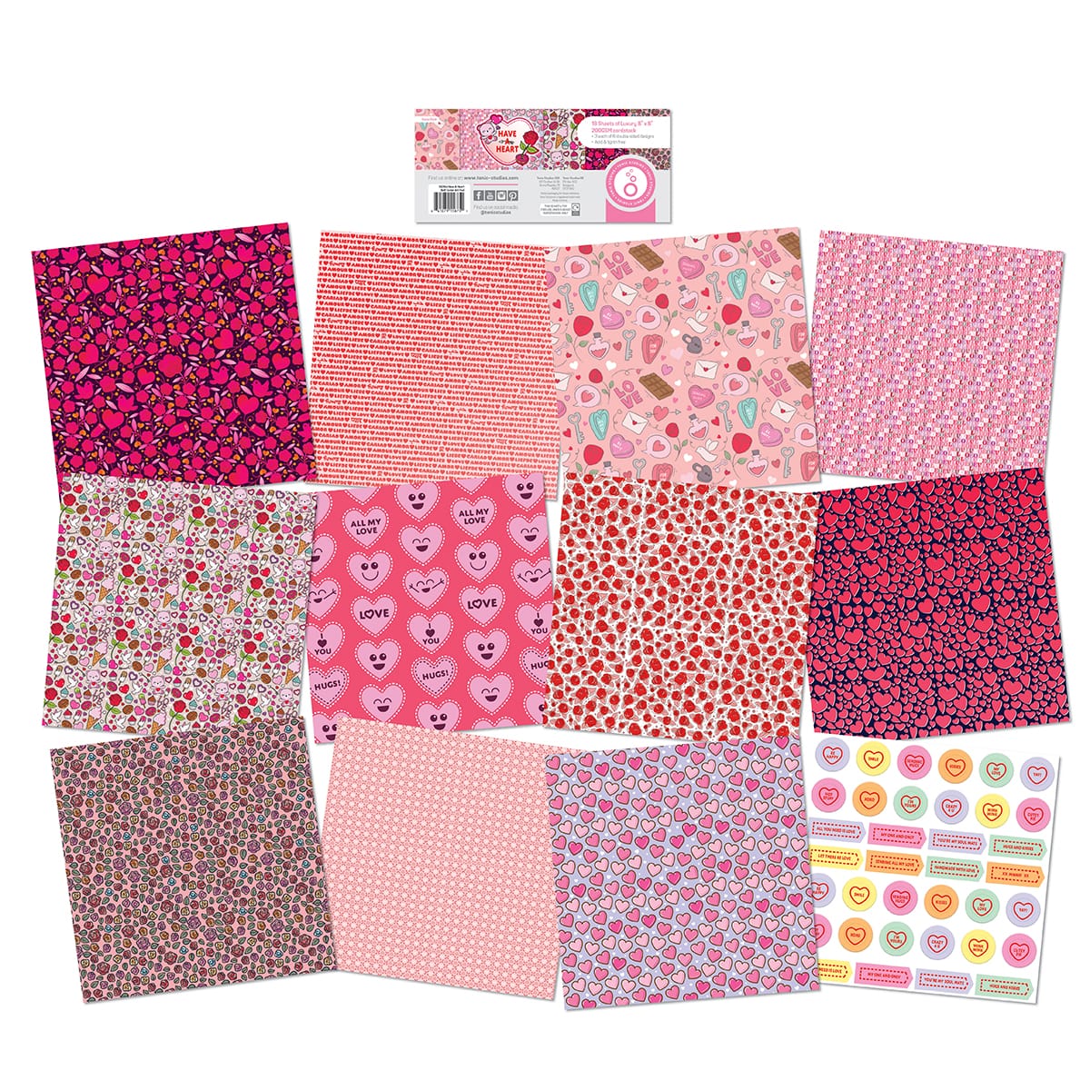 Tonic Studios Printed Papers Have A Heart 8" x 8" Patterned Paper Pad - 5675e