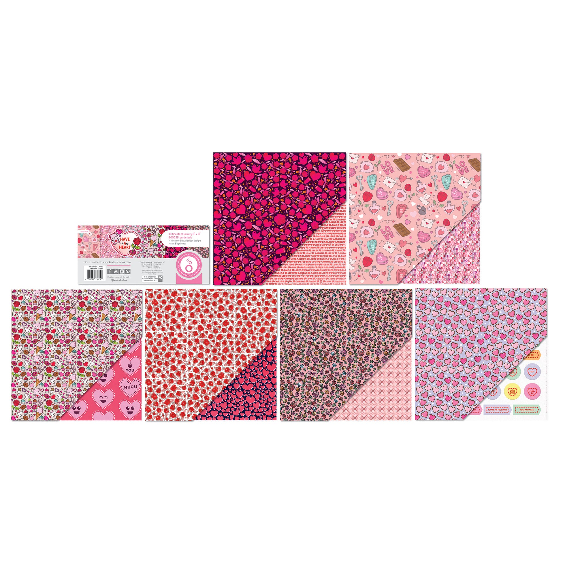 Tonic Studios Printed Papers Have A Heart 8" x 8" Patterned Paper Pad - 5675e