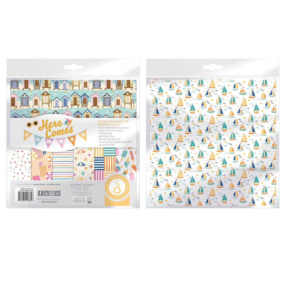 Tonic Studios Printed Papers Here Comes Summer - 8"x 8" Patterned Paper Pads - 5881e