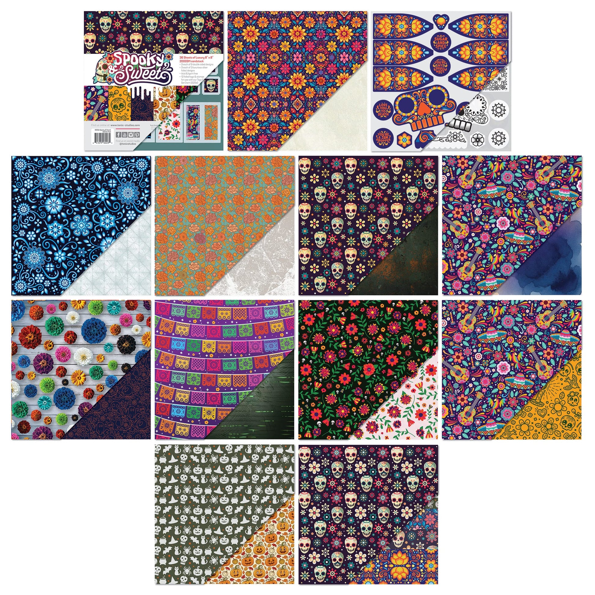 Tonic Studios Printed Papers kit 107 - Spooky & Sweet 8" x 8" Patterned Paper Pad - 6023e