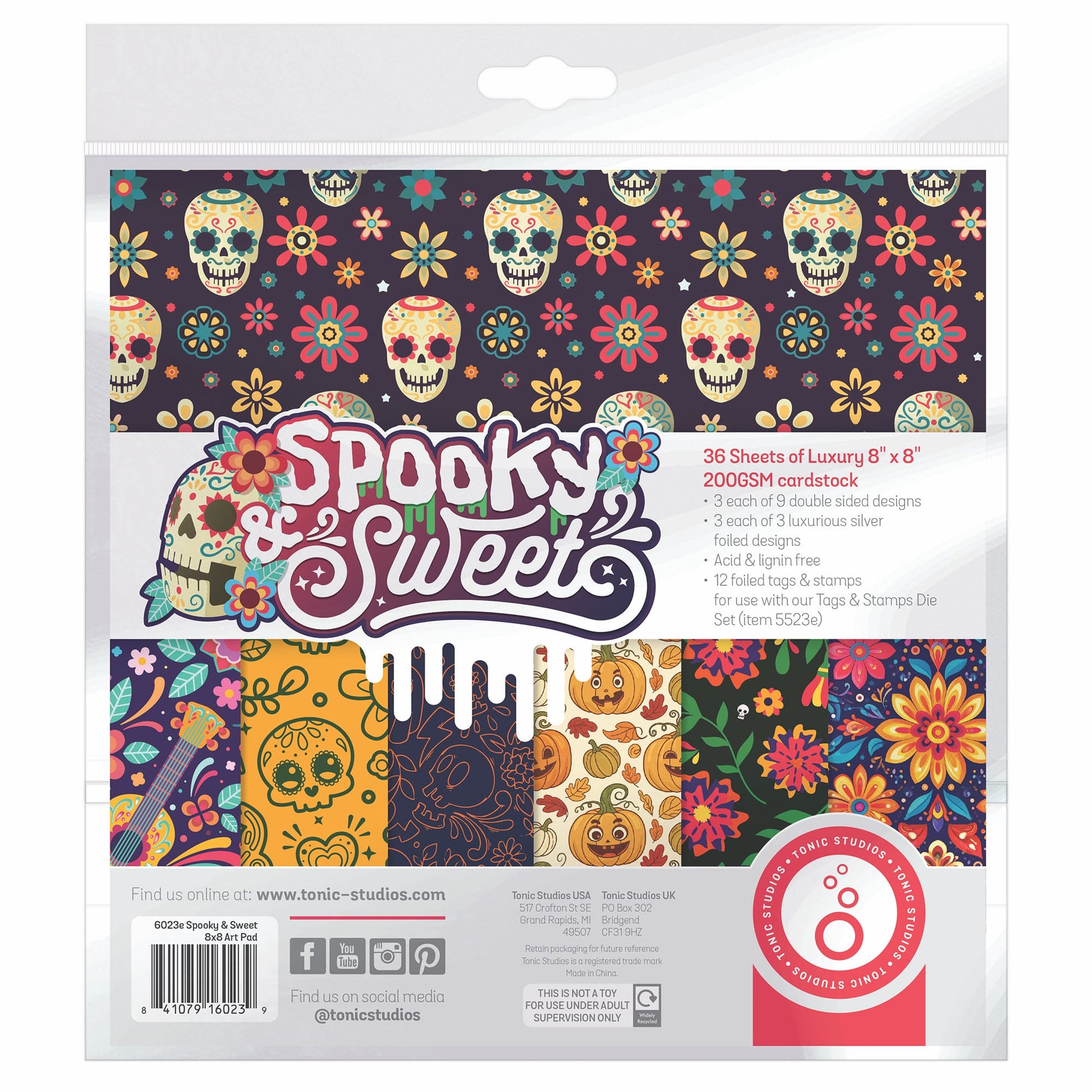 Tonic Studios Printed Papers kit 107 - Spooky & Sweet 8" x 8" Patterned Paper Pad - 6023e