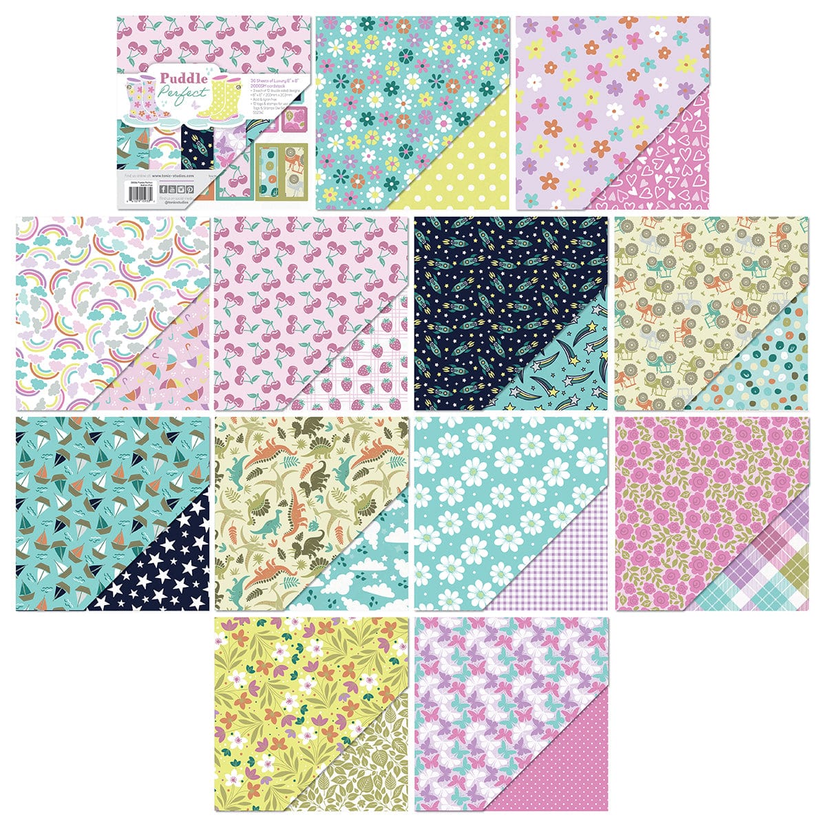 Tonic Studios Printed Papers Puddle Perfect 8" x 8" Patterned Paper Pad - 5933e