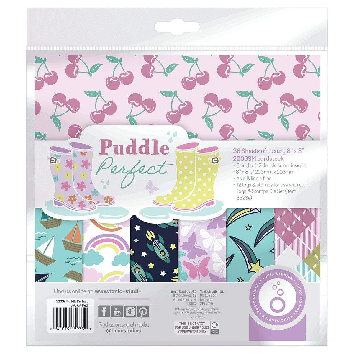Tonic Studios Printed Papers Puddle Perfect 8" x 8" Patterned Paper Pad - 5933e