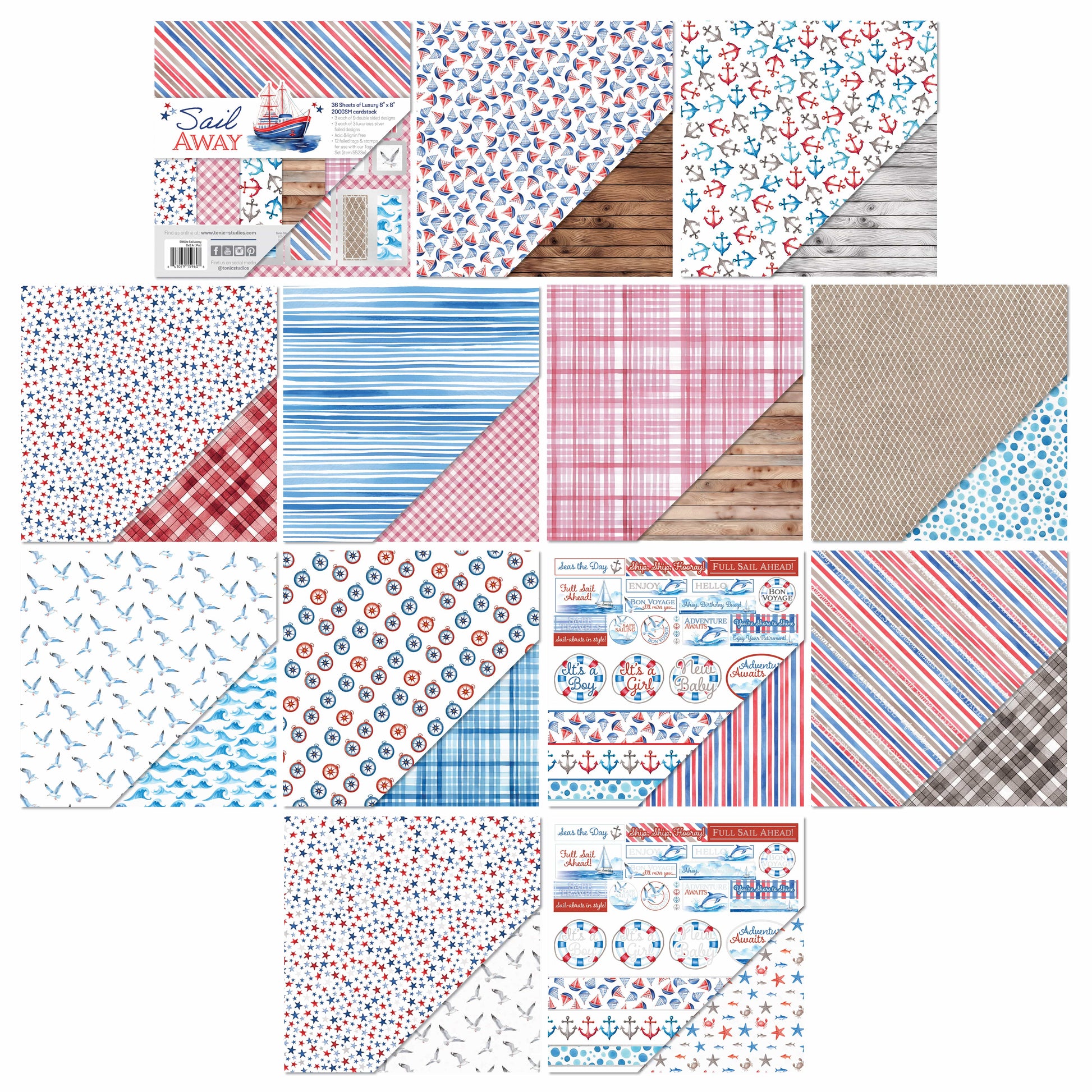 Tonic Studios Printed Papers Sail Away 8" x 8" Patterned Paper Pad - 5960E