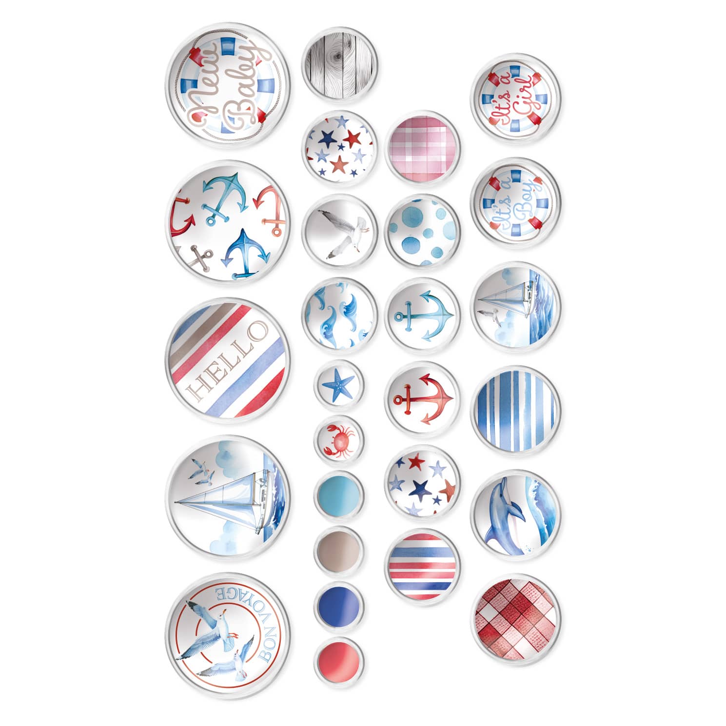 Tonic Studios Printed Papers Sail Away Domed Embellishments - 5961E