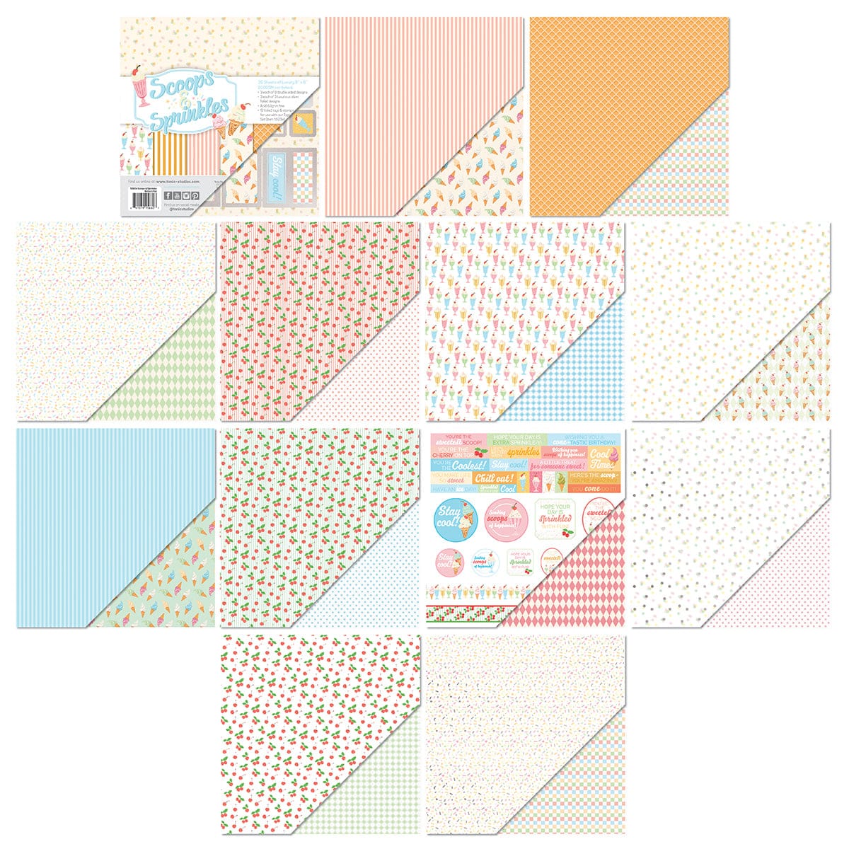Tonic Studios Printed Papers Scoops & Sprinkles 8" x 8" Patterned Paper Pad - 5660E
