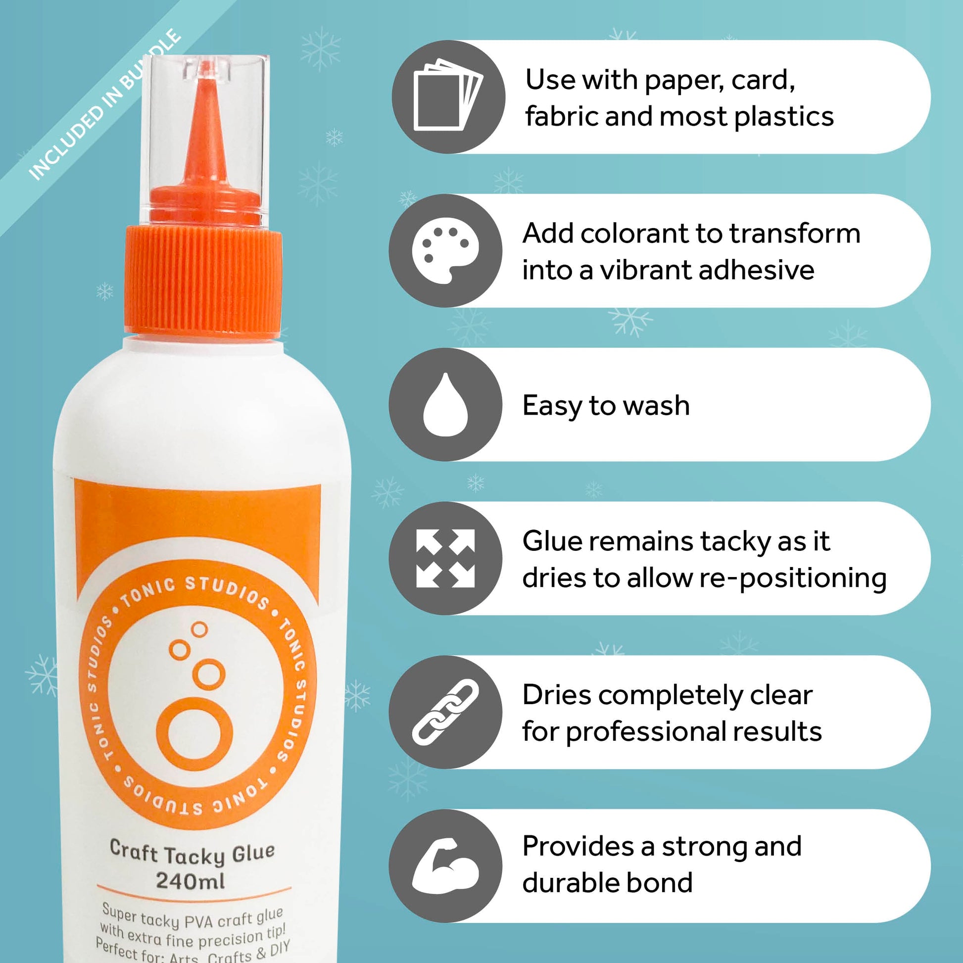 Tonic Studios Printed Papers Sweet Candy Cane Christmas Craft Bundle – 12″×12″ Paper Pad + Foil Topper Set + 240 ml Tacky Glue