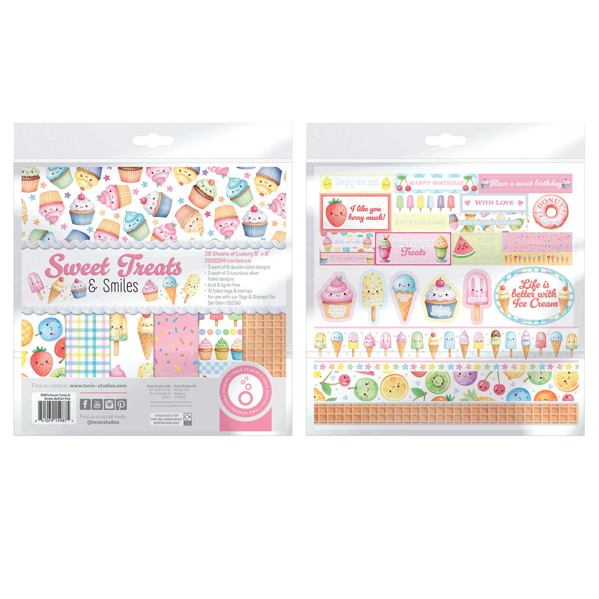 Tonic Studios Printed Papers Sweet Treats and Smiles 8" x 8" Patterned Paper Pad - 5987E