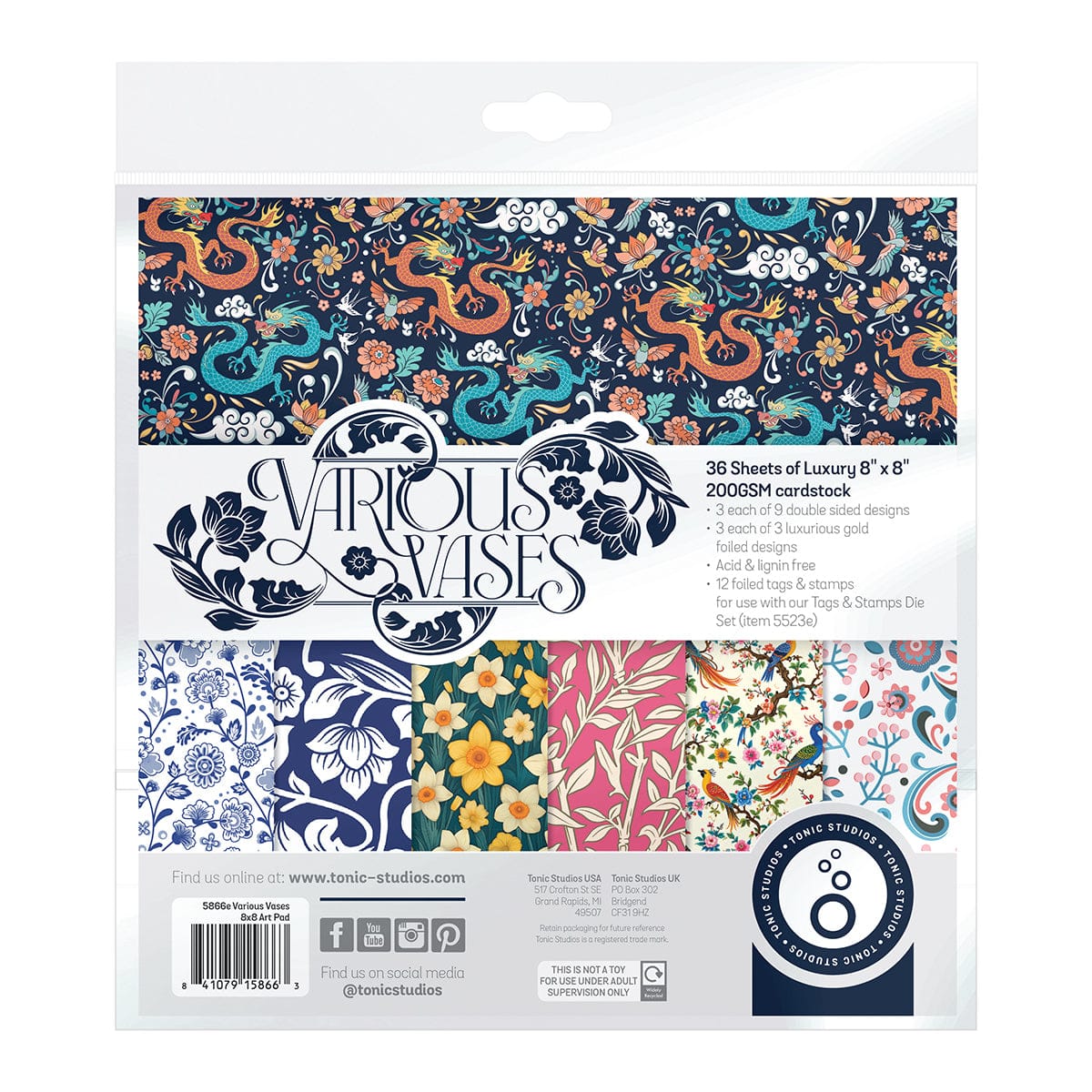 Tonic Studios Printed Papers Various Vases 8" x 8" Patterned Paper Pad - 5866E