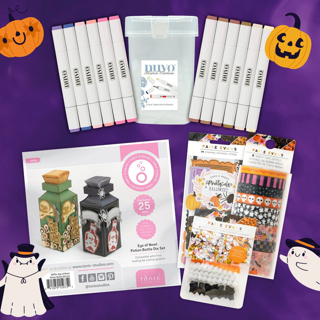 Tonic Studios Tonic Studios “Eye of Newt” Halloween Craft Bundle – Nuvo Alcohol Markers, Paige Evans Tricks & Treats Collection, and Create & Make Die Set – Perfect for Halloween Scrapbooking, Cardmaking & DIY Crafts