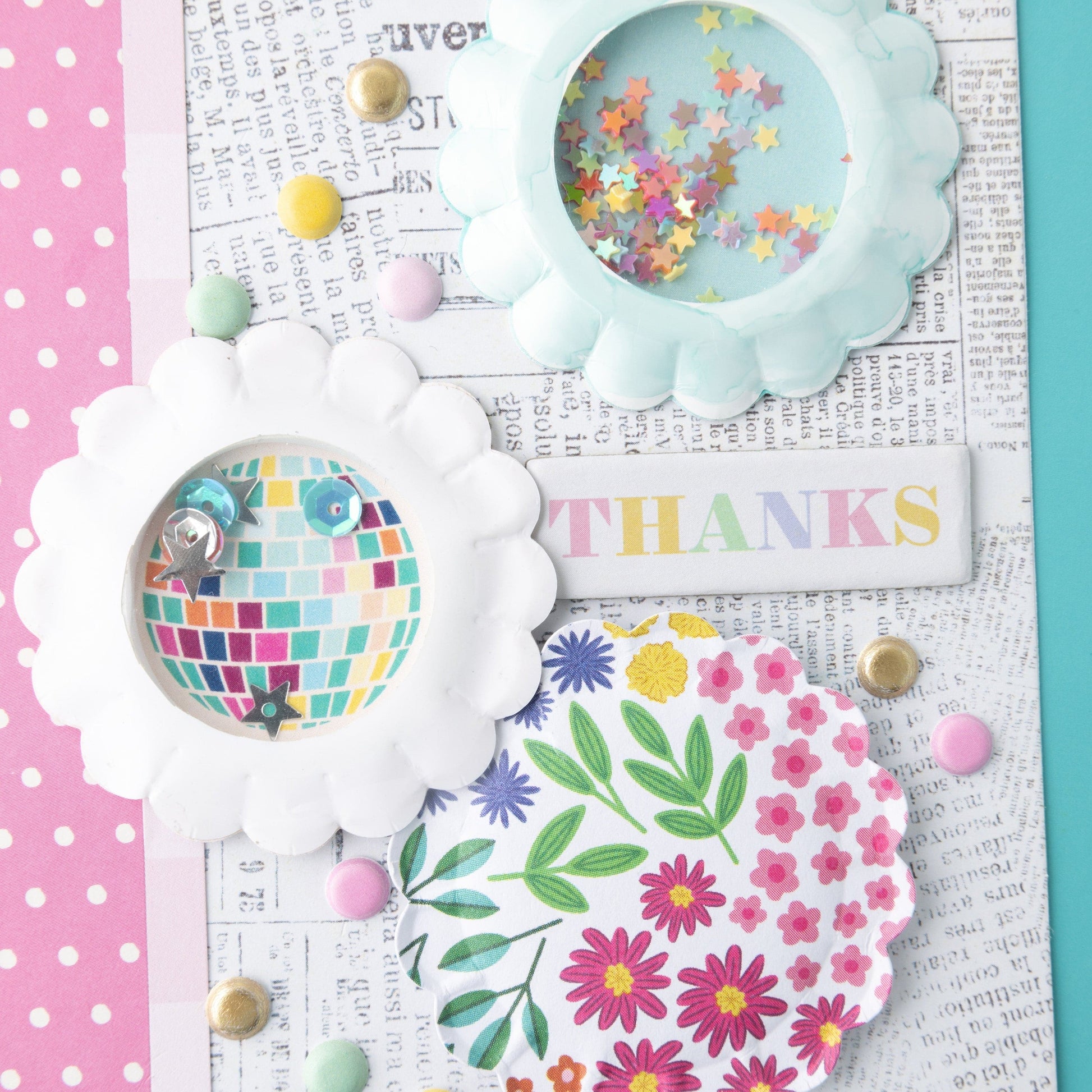 We R Makers Button Press We R Scallop Circle Button Press Insert and Sticker/Shaker Refills